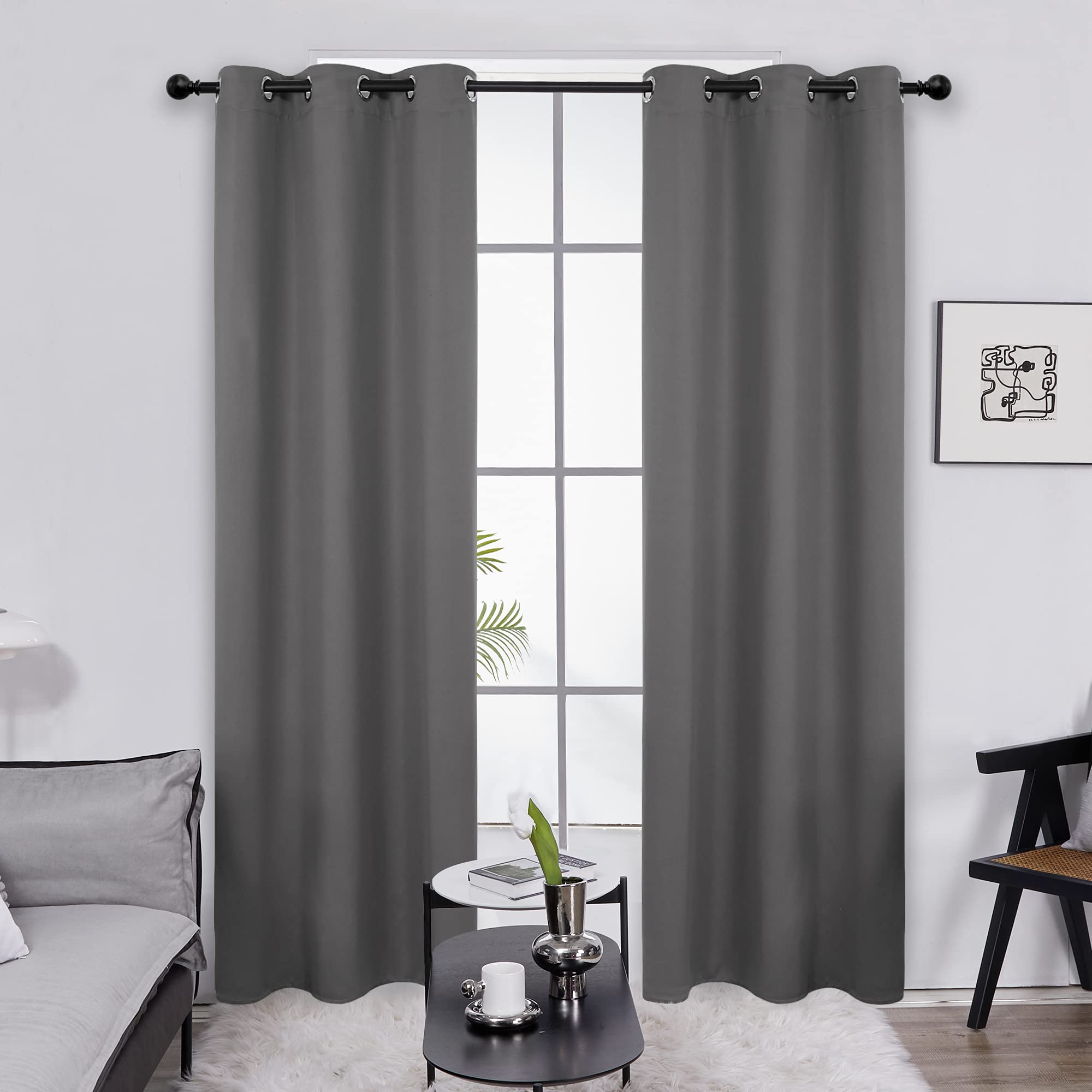Deconovo Blackout Curtains - Thermal Insulated Room Darkening Drapes for Living Room, Bedroom, Nursery & Kitchen - Light Grey Grommet Top Window Curtains (42x120 Inch, 1 Panel) - Perfect for Home Theater, Daytime Napping & Energy Efficiency