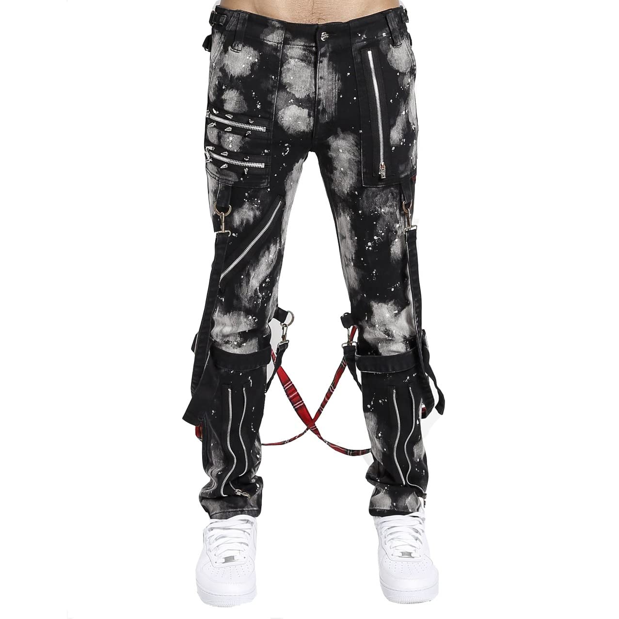 Premium Handmade Gothic Punk Bondage Pants for Men - Alternative Emo Rock Style with Bleach Wash - Perfect for Concerts, Cosplay & Dark Fashion (USA Made)