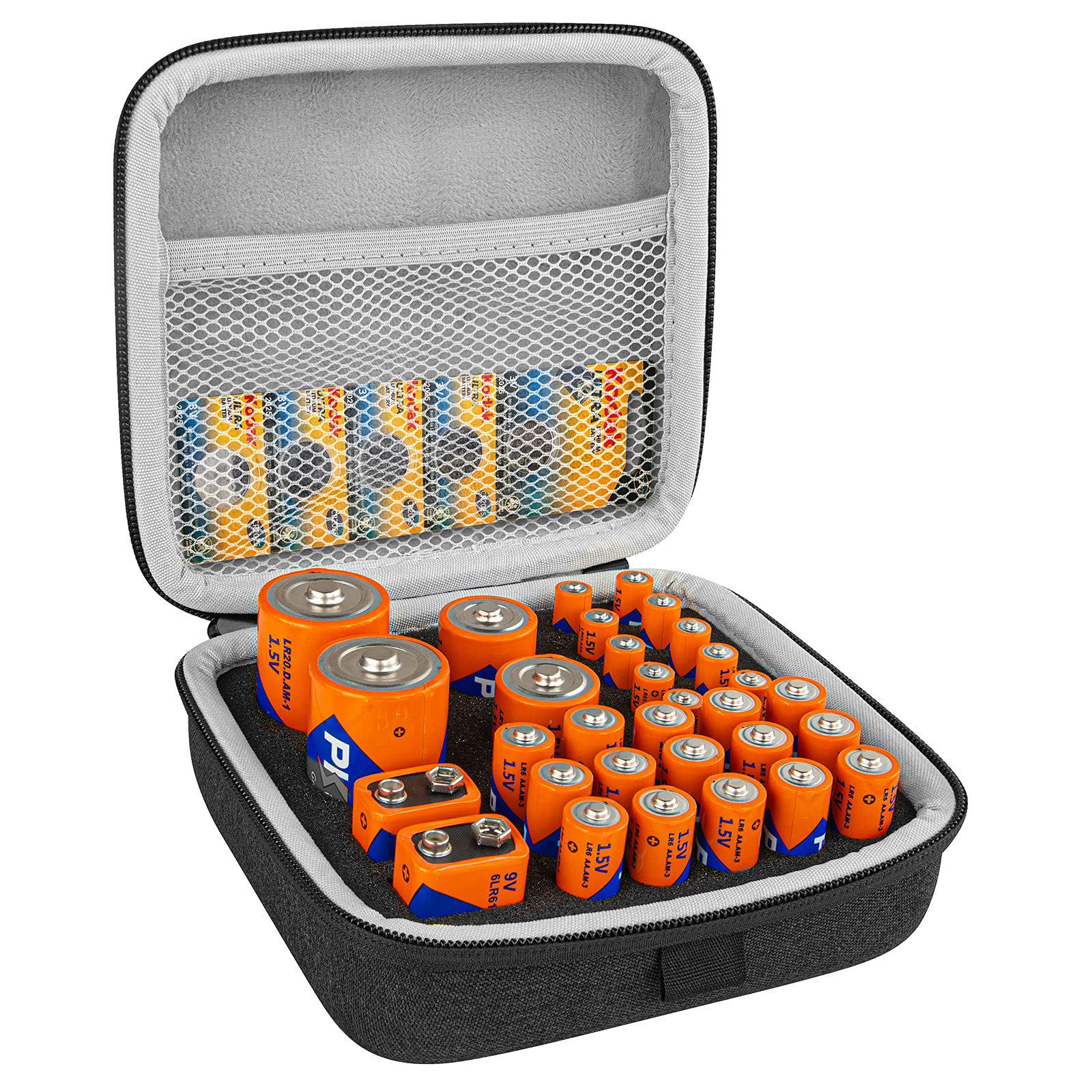 Linkidea Small Hard Case Battery Organizer Storage Box - Holds 31 AA AAA 9V C D Batteries (Dark Grey) | Portable Battery Case for Home, Office, Travel & Emergency Kits