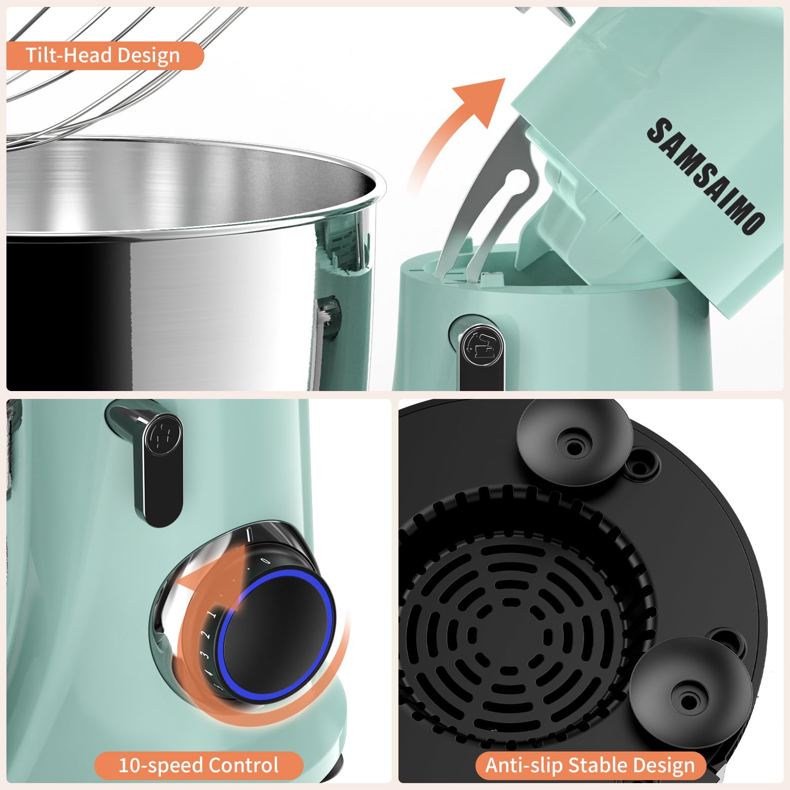 **660W 10-Speed 3-in-1 Electric Stand Mixer with Pulse Button, 6.5QT Bowl, Dough Hook, Beater & Whisk – Perfect for Baking, Whipping & Kneading – Ideal for Home Bakers & Cooking Enthusiasts (Agave Green)**
