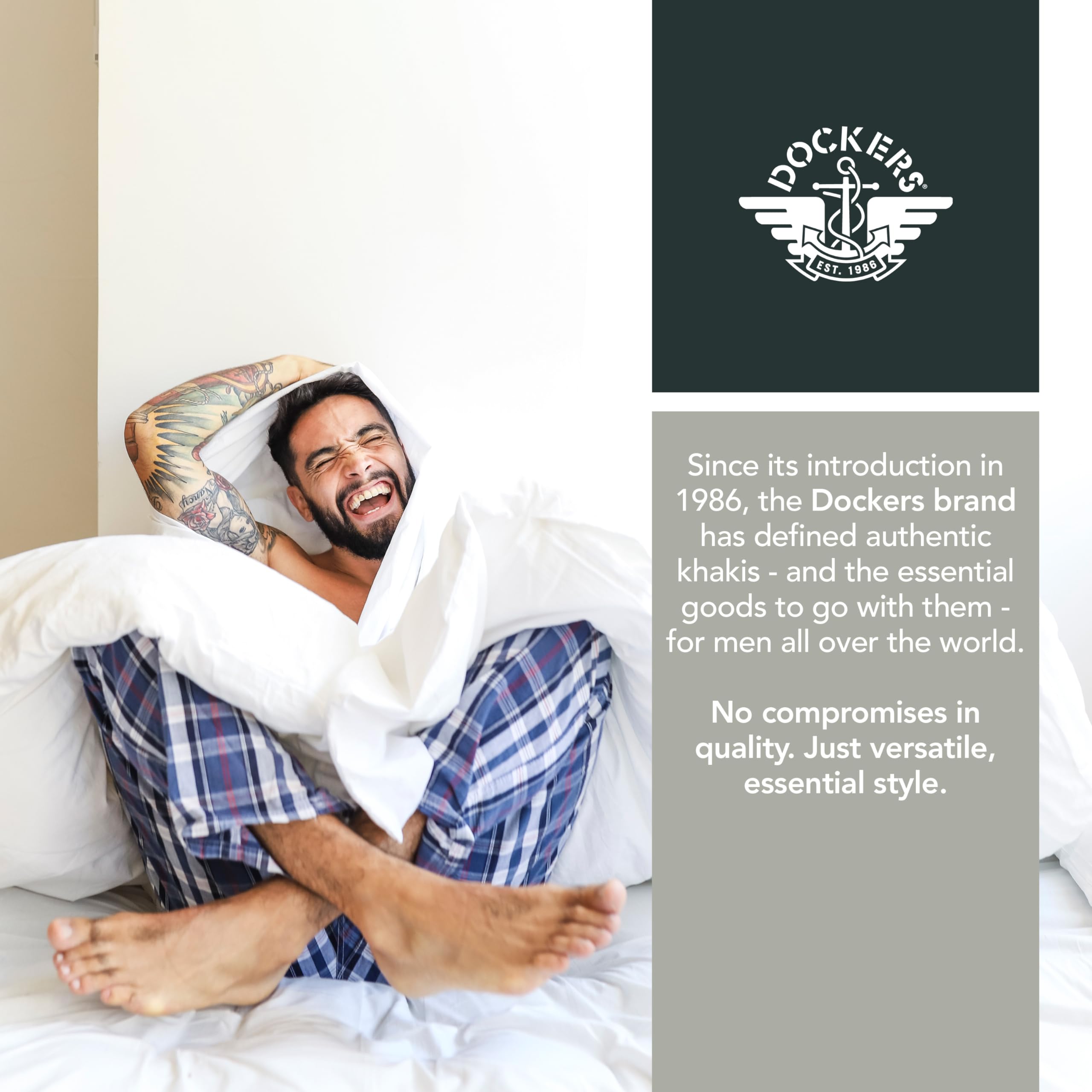 DOCKERS Men's Plaid Pajama Set - Waffle Henley Long Sleeve Shirt & Comfortable PJ Pants for Lounge, Sleep & Relaxation at Home