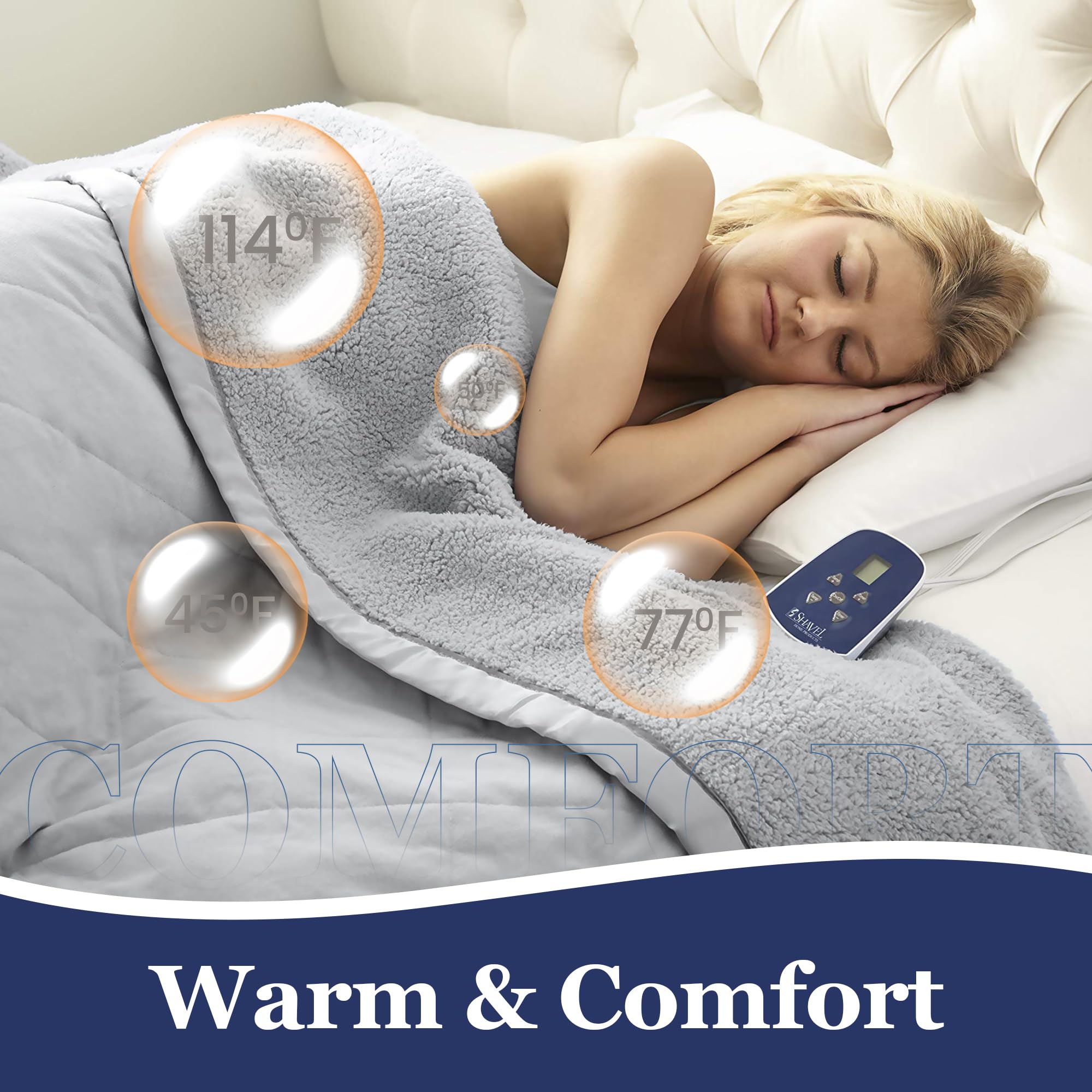 Thermee Micro Flannel Heated Blanket with Sherpa Back - 10 Heat Settings Electric Blanket for Twin Bed, Programmable Fast Heating Throw Blanket | Ultra Soft Thermal Blanket in Slate Grey | Perfect for Cold Nights, Winter Bedroom & Cozy Movie Nights