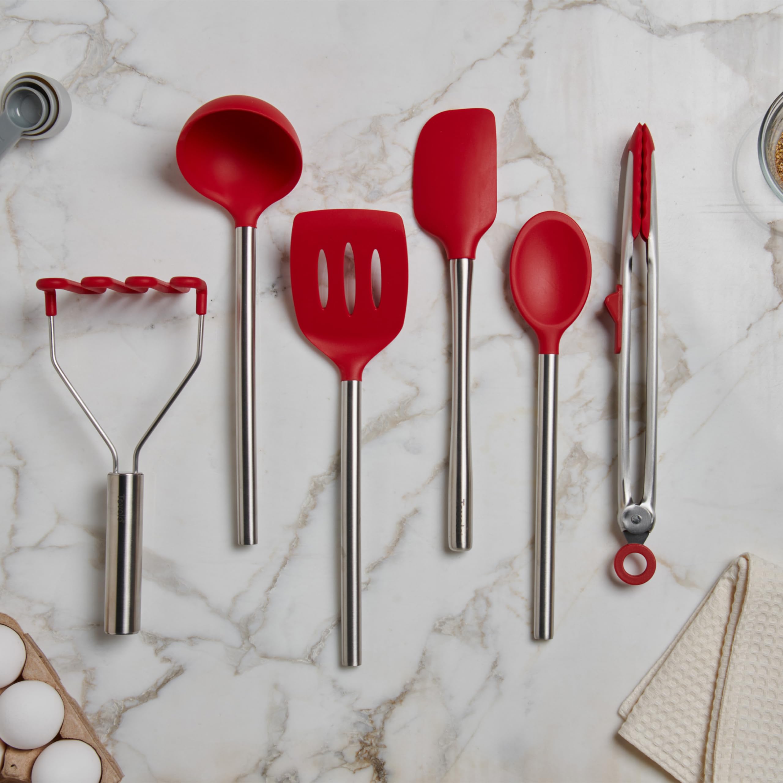 Tovolo 6-Piece Silicone Utensil Set for Cooking, Baking & Meal Prep - Heat-Resistant Kitchen Tools - Cayenne Red - Perfect for Non-Stick Pans, Mixing Bowls & Everyday Cooking