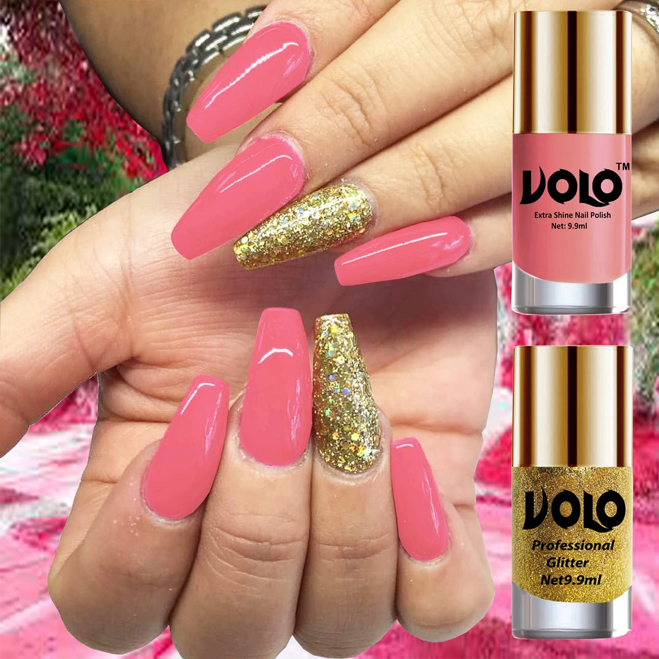 Volo Gloss Shine Candy Cotton Nail Polish Set - 2 Pack Long Lasting Glitter Golden Nail Paint (19.8ml) for Parties, Weddings & Special Occasions