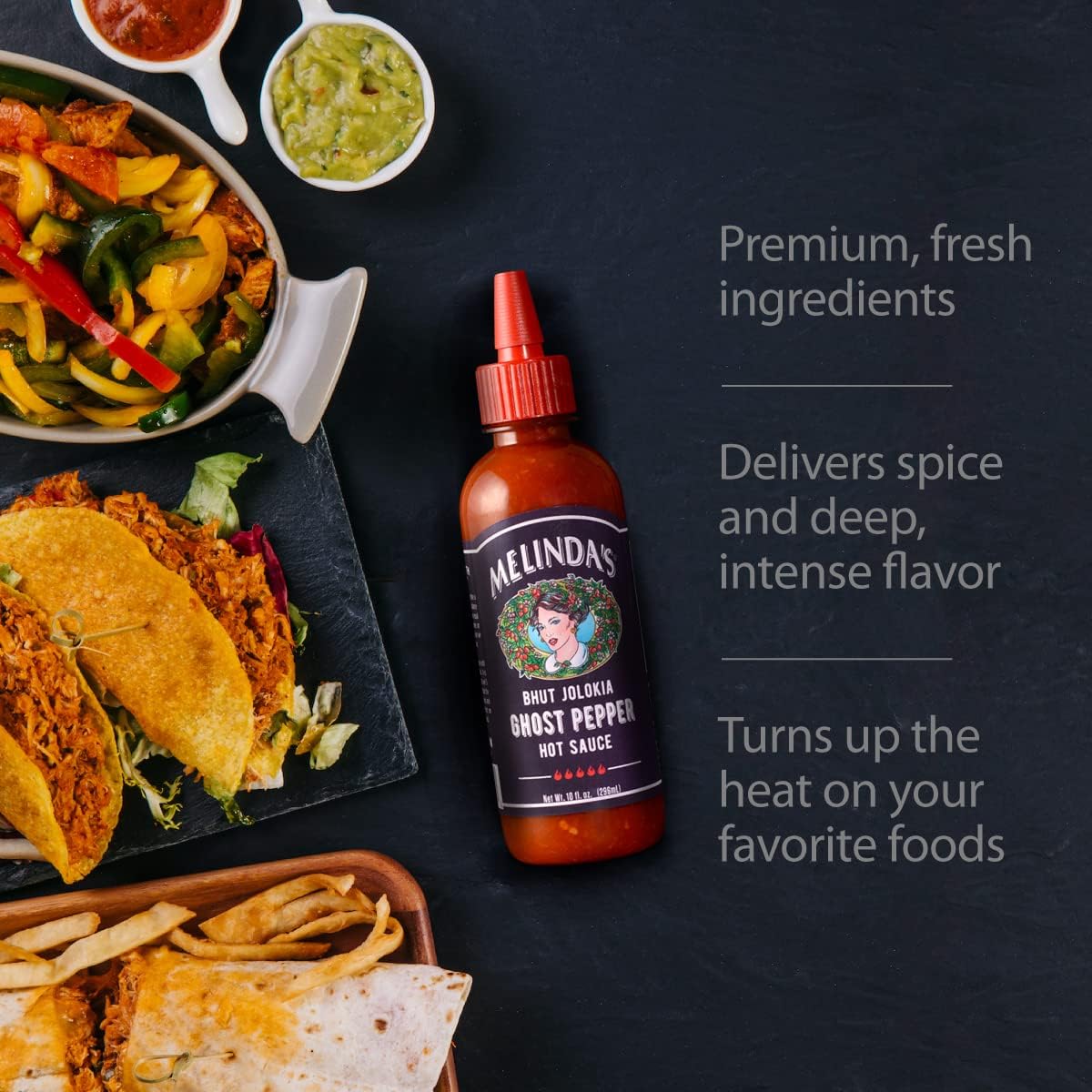 Melinda’s Ghost Pepper Hot Sauce – Extra Spicy Gourmet Hot Sauce with Fresh Ghost Peppers (Bhut Jolokia), Habanero, Carrot, Garlic & Lime Juice – 10oz Squeeze Bottle (1 Pack) – Perfect for Wings, Tacos, Burgers & Spicy Food Lovers