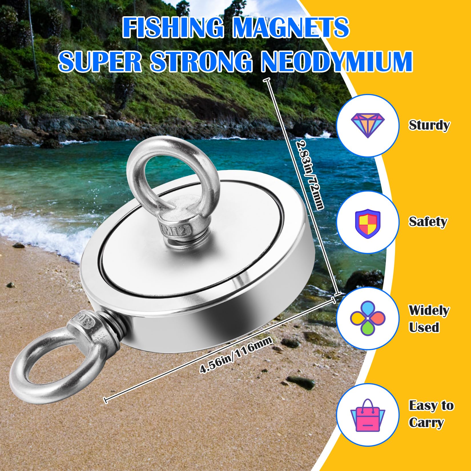 VNDUEEY 2625 Lbs Magnet Fishing Kit with Heavy Duty Neodymium Magnet, 65FT Rope, Grappling Hook, Gloves & Carry Case - Perfect for Treasure Hunting in Rivers, Lakes & Underwater Metal Detection