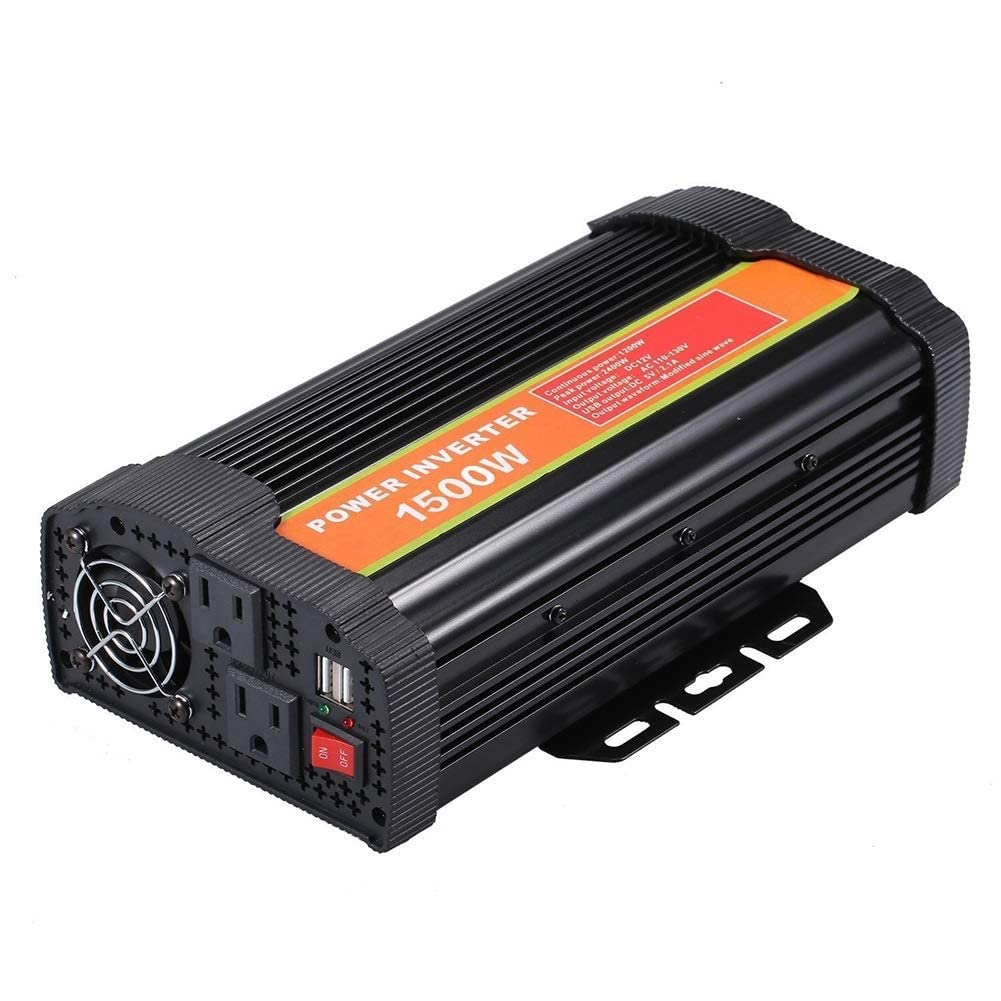 1500W Modified Sine Wave Power Inverter 12V/24V DC to 110V AC Converter - High Frequency Car Adapter for Laptop, Notebook, Camping, RV & Emergency Power Backup