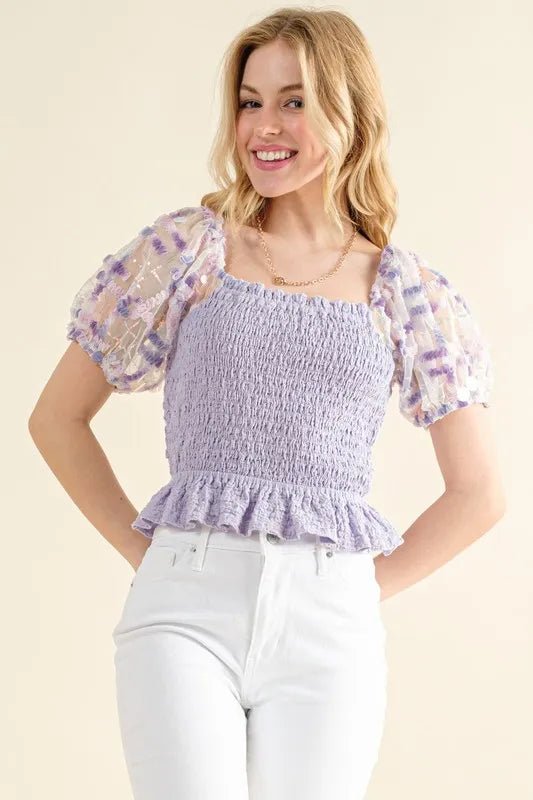 Stylish Women's Embellished Smocked Sleeve Top - Perfect for Casual Outings & Summer Dresses