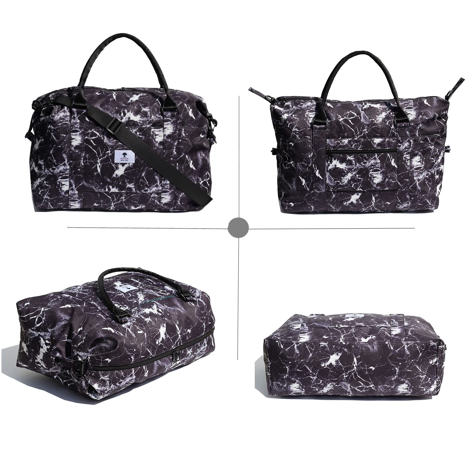 ESVAN Waterproof Travel Tote Duffel Bag - Gym Weekender Overnight Carry-on Crossbody Bag with Wet Pocket & Trolley Sleeve - Perfect for Workout, Business Trip, Weekend Getaway and Air Travel