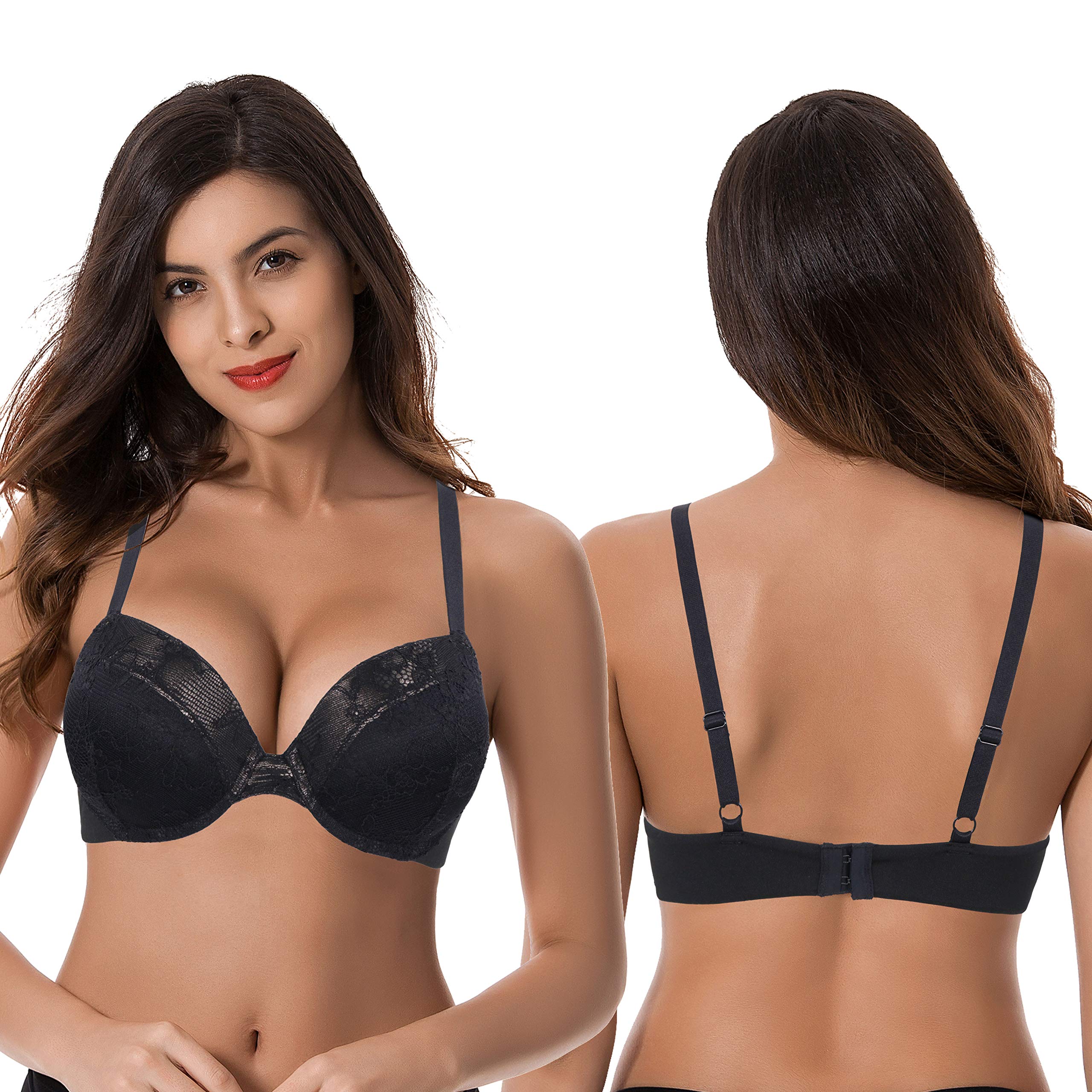Curve Muse Women's Plus Size Push Up Bra with Underwire & Lace - 1.5 Cup Enhancer for Full Coverage & Support | Perfect for Everyday Wear, Date Nights & Special Occasions