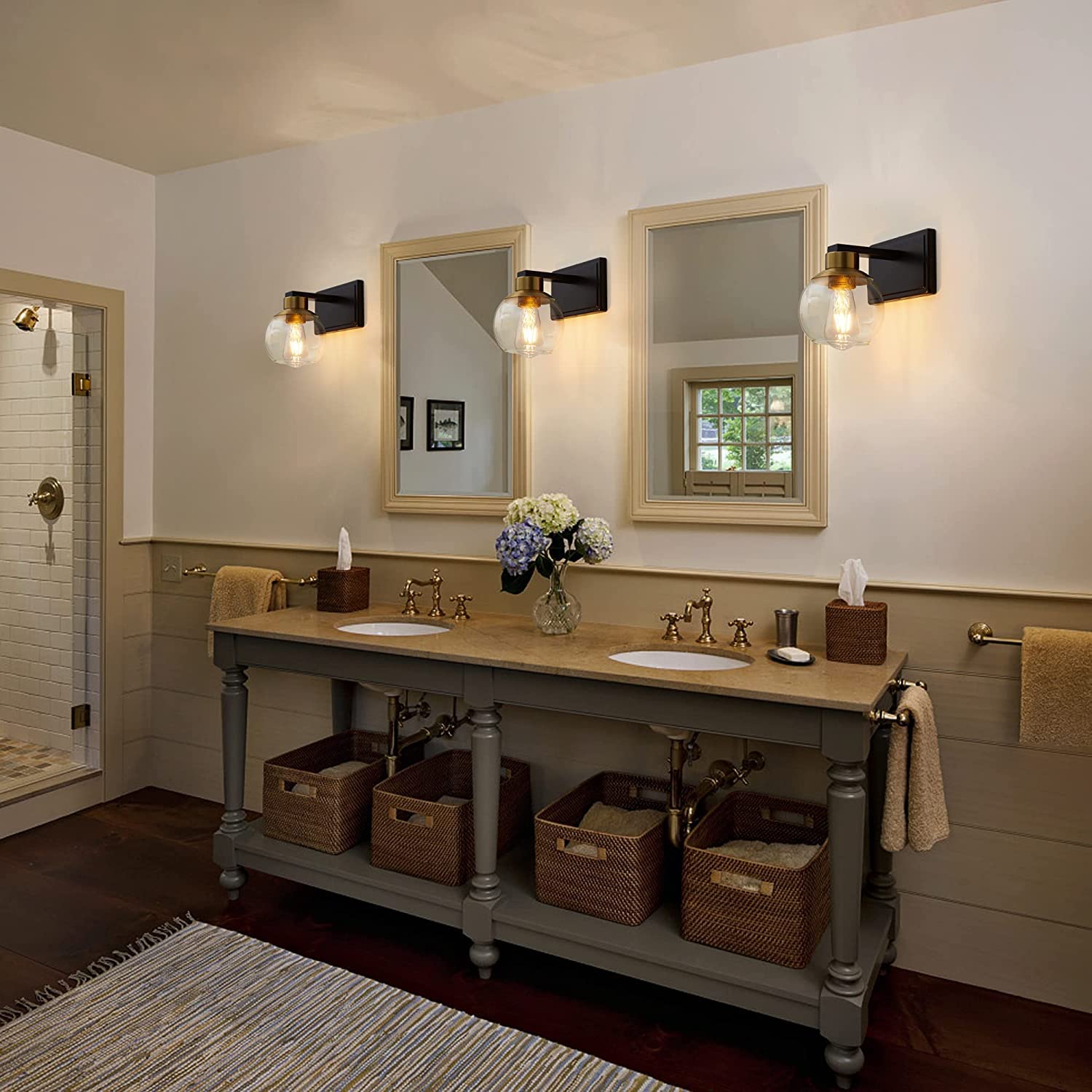 PAZALA 2 Pack Black Gold Wall Sconces - Modern Bedroom Lighting for Bathroom & Living Room