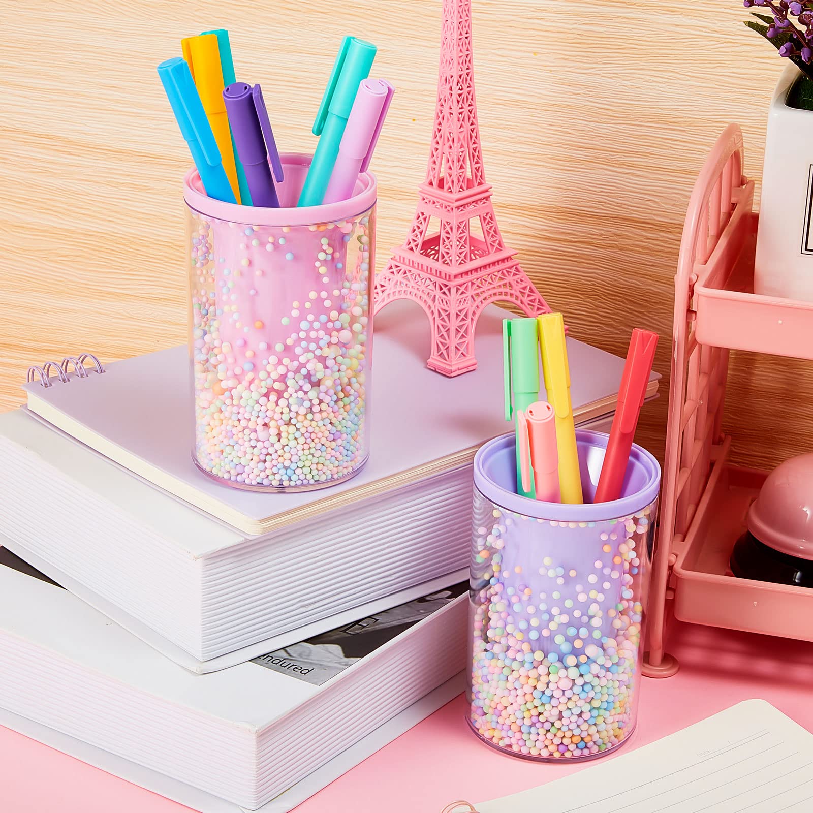 Jecery 2-Piece Cute Bubble Pen Holder Set - Multifunctional Desktop Organizer for Stationery, Makeup Brushes & Office Supplies - Pink and Purple Color Ball Pencil Holder - Perfect for Desk, Office, School & Home Organization