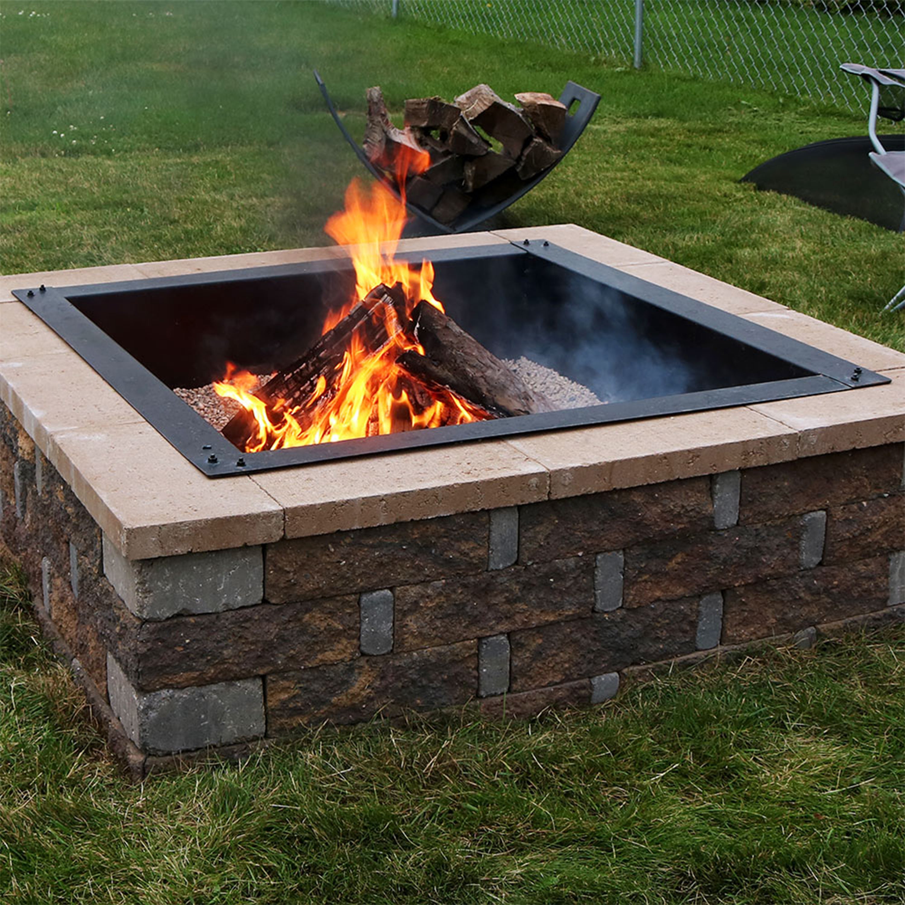Heavy Duty Steel Square Fire Pit Insert - Durable Outdoor Fire Pit for Backyard, Patio, and Camping - Perfect for Roasting Marshmallows and Warm Gatherings