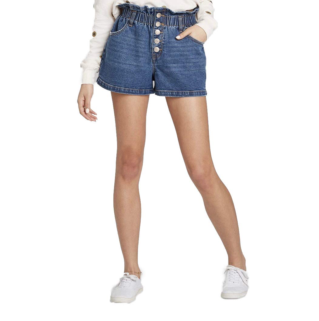 Wild Fable Women's High-Rise Button-Front Paperbag Waist Jean Shorts - Medium Wash Denim Shorts for Summer | Casual Outfit, Beach Vacation, Street Style Fashion