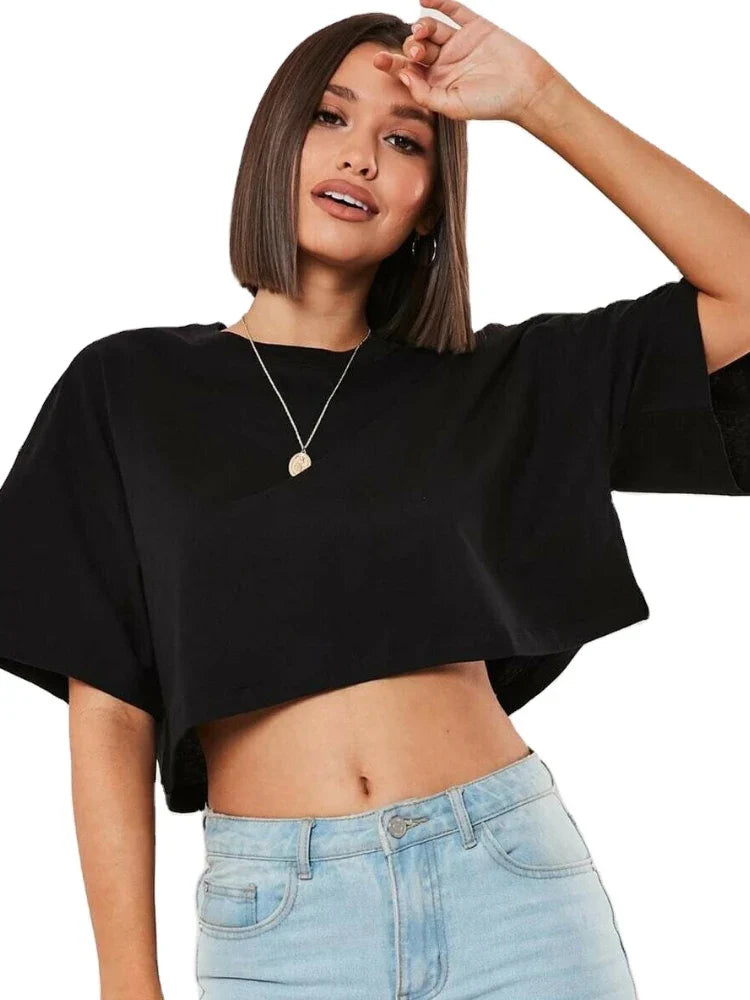 Women's Cotton Short Sleeve Crop Top - Breathable Yoga, Running & Gym Workout Shirt - Loose Fit Fitness Tee for Dance, Exercise & Sports - Perfect for Yoga Studios, Gym Sessions & Outdoor Activities