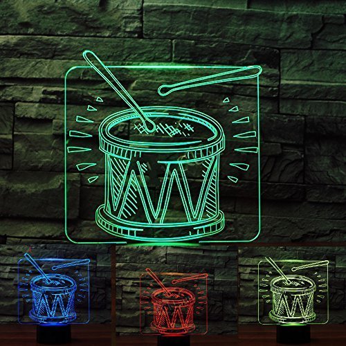 3D Drum Set Night Light - 7 Color Changing LED Table Lamp with Music & Optical Illusion | Perfect for Kids Room Decor, Birthday Gifts & Christmas Home Decoration