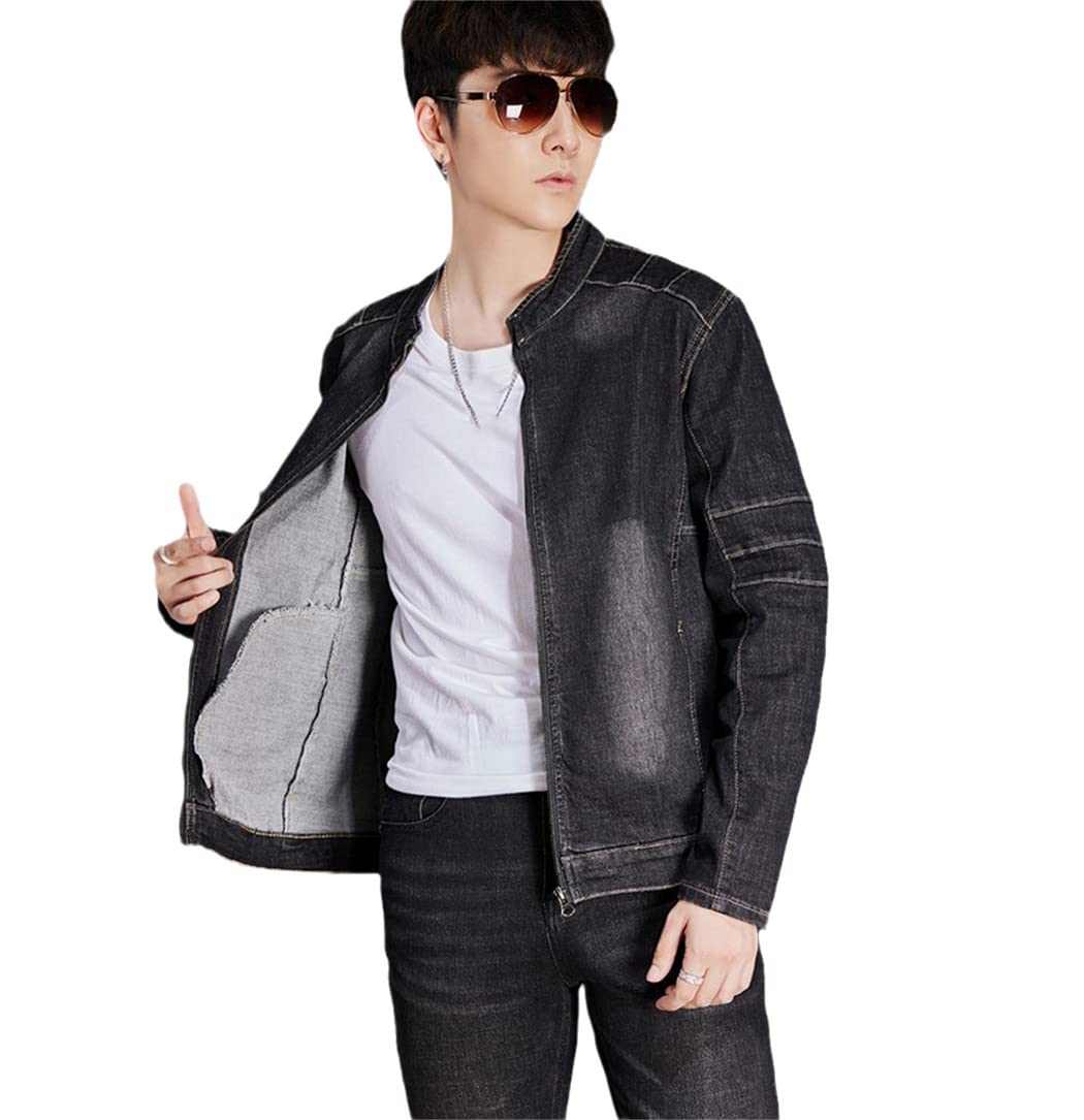 Men's Slim Fit Denim Jacket & Jeans Two-Piece Set - Stand Collar Cowboy Style for Spring & Autumn | Casual Work Wear, Western Outfit for Daily Wear & Outdoor Activities