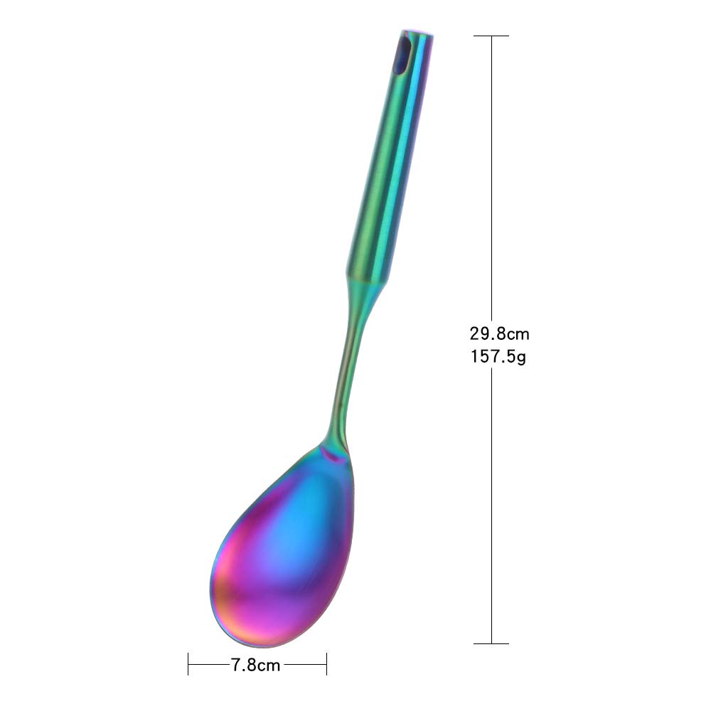 BuyGo Stainless Steel Rice Paddle Scoop - Rainbow Colored Matte Finish Kitchen Utensil - Heat Resistant & Dishwasher Safe - Perfect for Serving Rice, Stirring, and Cooking in Pots & Pans