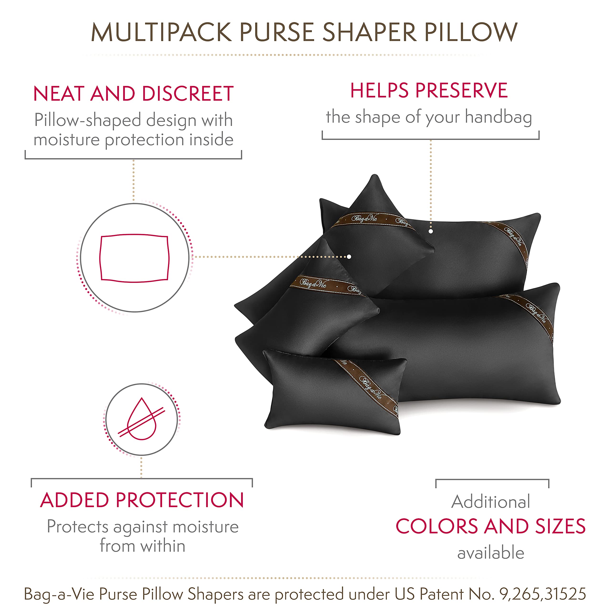 Luxury Purse Pillow Shaper Insert for Handbags - 5-Pack Black Bag Organizers | Perfect for Designer Bags, Clutches & Totes to Maintain Shape & Prevent Wrinkles