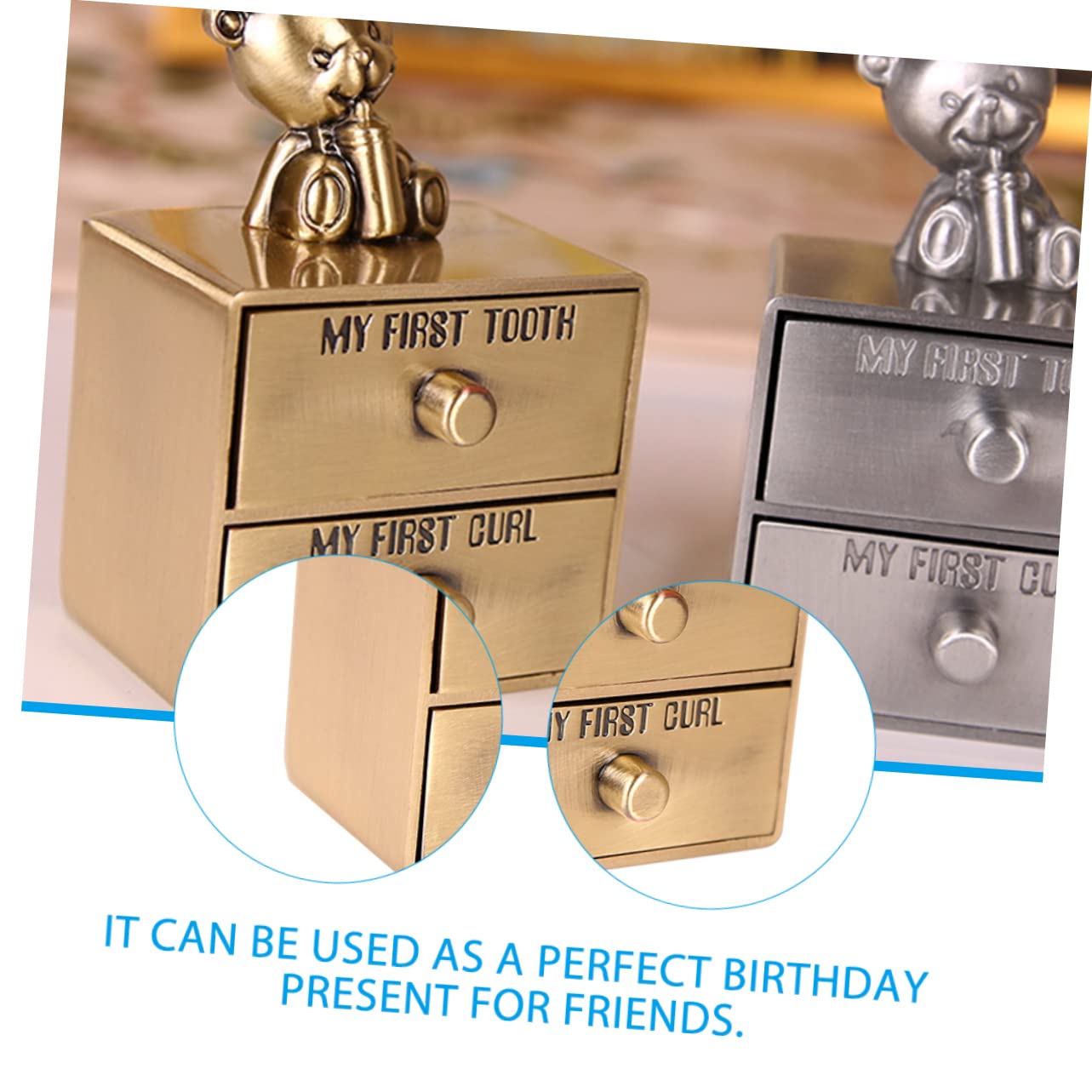 SHOWERORO Metal Tooth Box - Teeth Storage Case for Keepsakes & Baby Teeth
