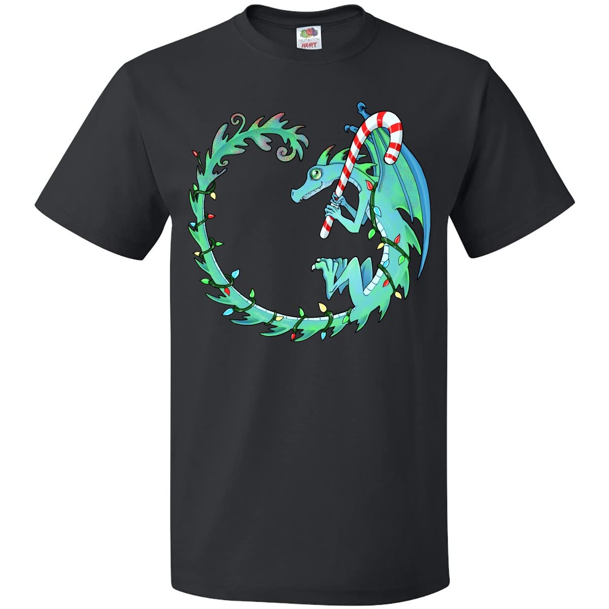 Inktastic Christmas Dragon with Candy Cane Graphic T-Shirt - Festive Holiday Apparel for Christmas Parties & Gift Giving