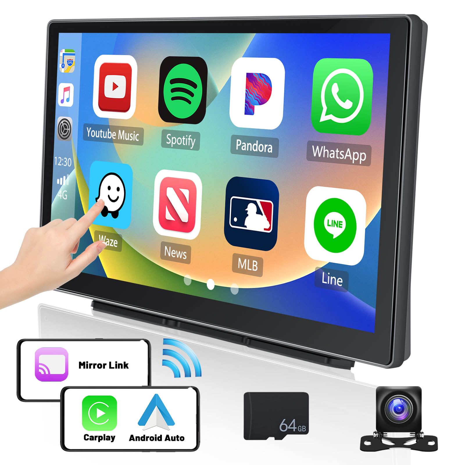 2023 Newest 9 Inch Portable Wireless Car Stereo with Apple CarPlay, Android Auto & Airplay - Bluetooth, FM Sync, Rear Camera & Voice Control for Hands-Free Driving & Safe Parking