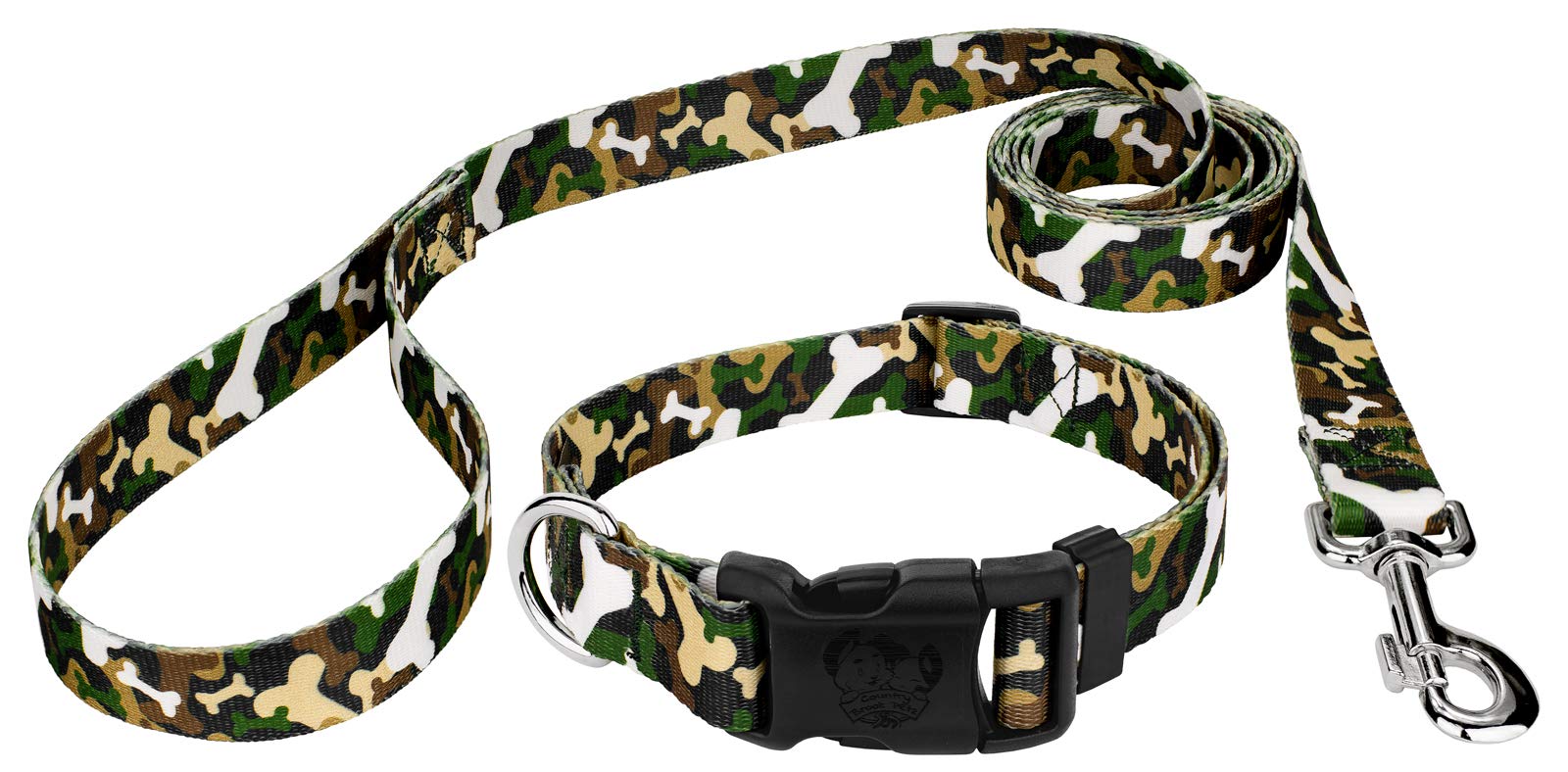 Country Brook Petz - Premium Dog Collar and Leash Set - 16 Durable Military & Camo Designs for Large Medium Small Dogs - Perfect for Outdoor Adventures, Hiking, and Training
