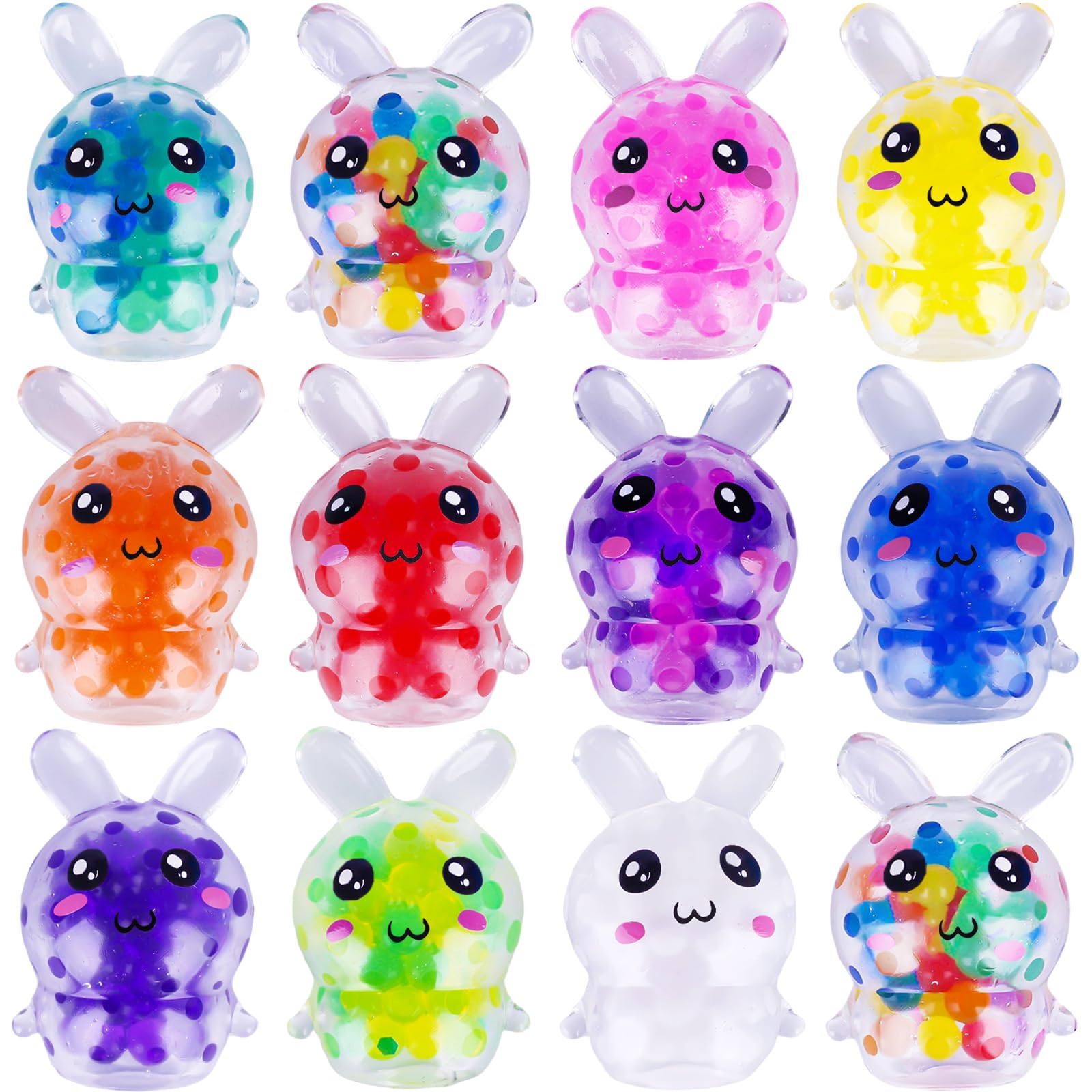 12 Pack Easter Bunny Squeeze Stress Balls - Mini Squishy Fidget Toys for Kids, Boys & Girls - Easter Basket Stuffers, Egg Fillers, Party Favors - Perfect for Stress Relief, Classroom Rewards & Easter Gifts