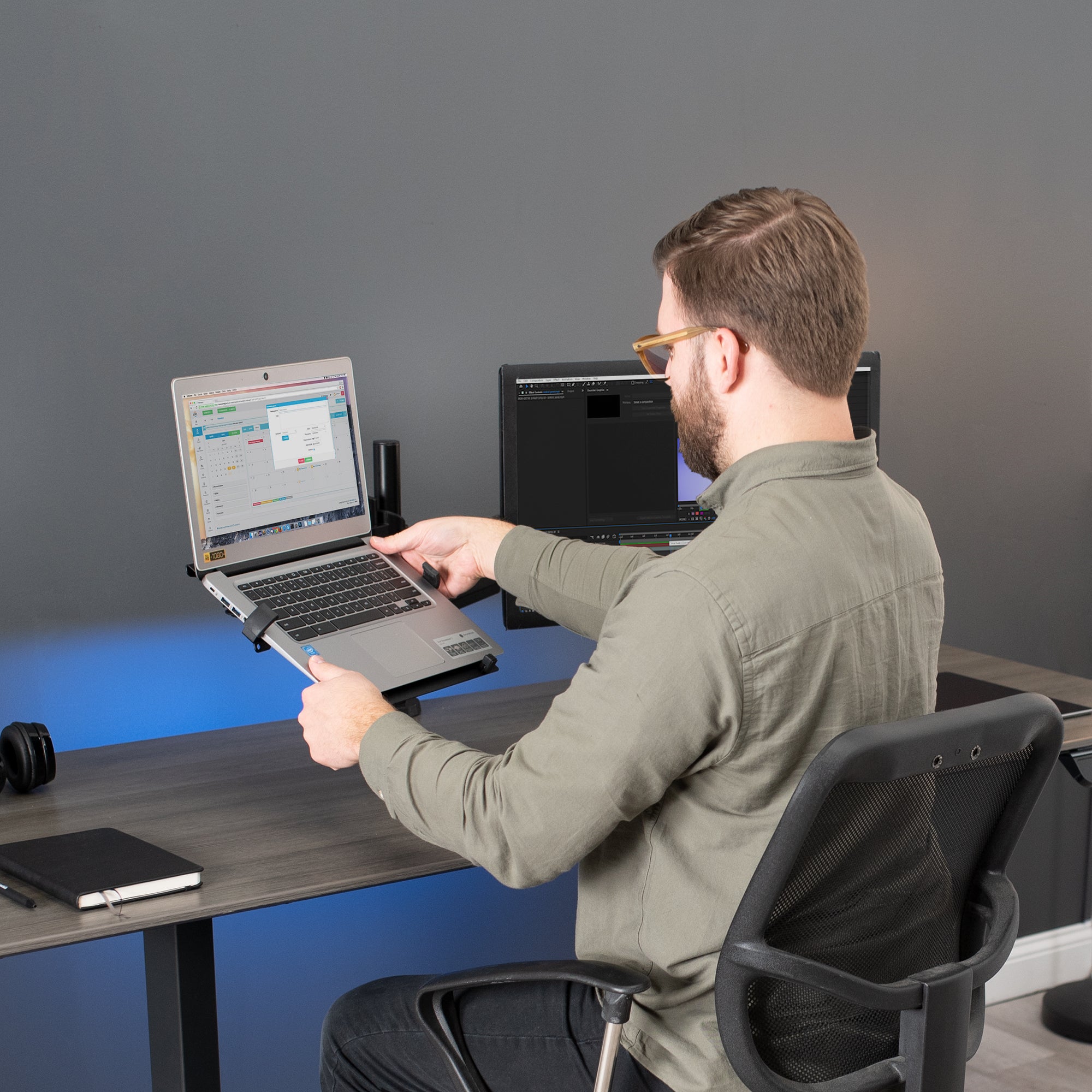Pneumatic Arm Single Monitor and Laptop Mount Holder - Adjustable Stand for 15.6