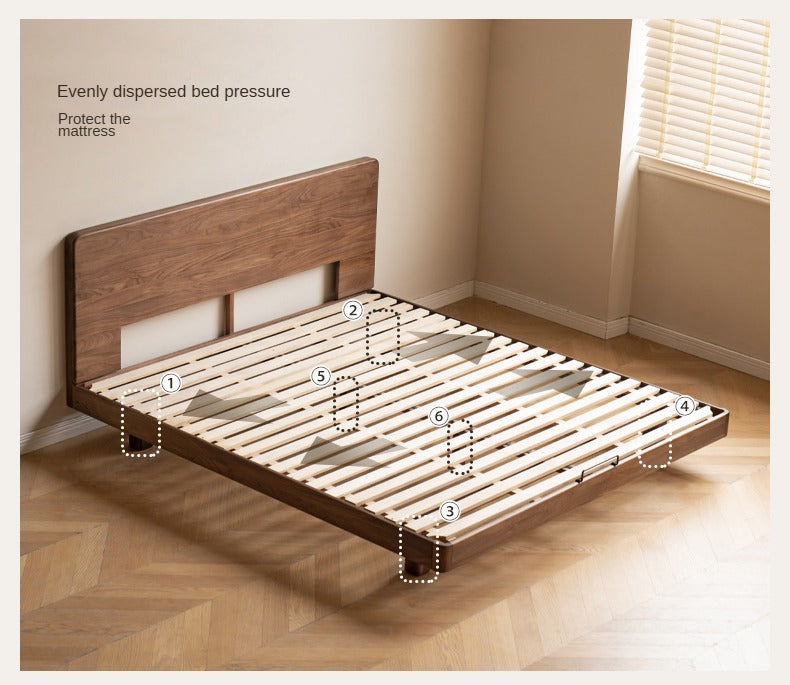 Solid Wood Floating Bed Frame - Black Walnut & Oak - Modern Platform Bed with Hidden Storage - Perfect for Small Bedrooms & Minimalist Home Decor
