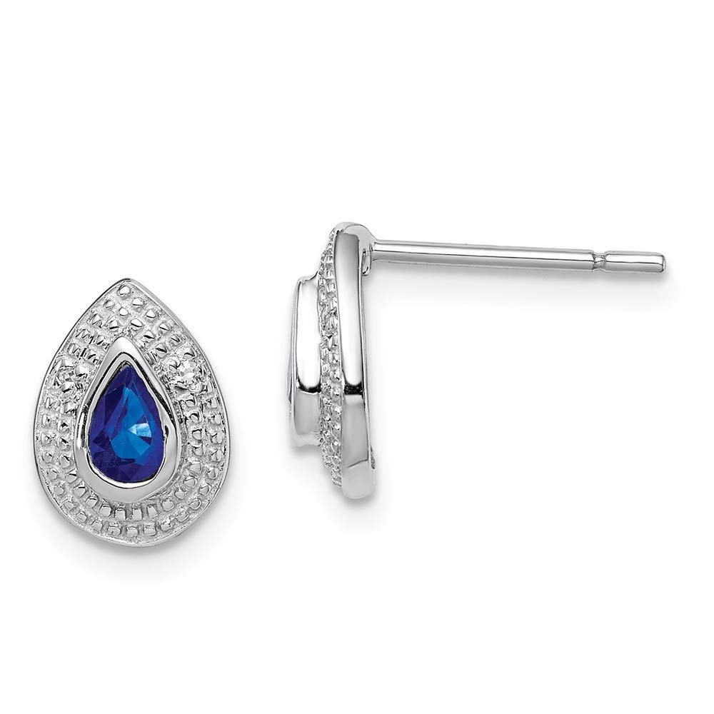 Sterling Silver Rhodium Plated Dark Sapphire & Diamond Stud Earrings for Women - Elegant Jewelry Gift for Birthday, Anniversary & Special Occasions