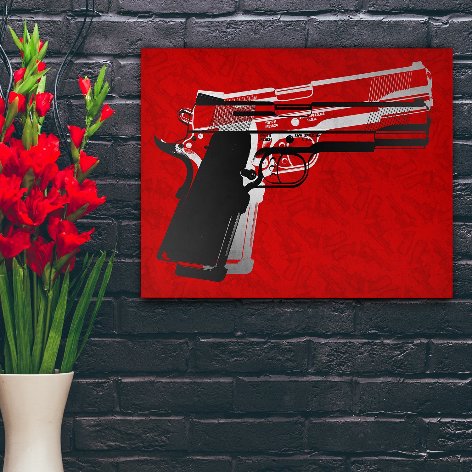 Modern Gun Art Print - Warhol Style 1911 Pistol - 11x14 Inches - USA Made - Perfect for Man Cave, Home Office & Shooting Range Decor