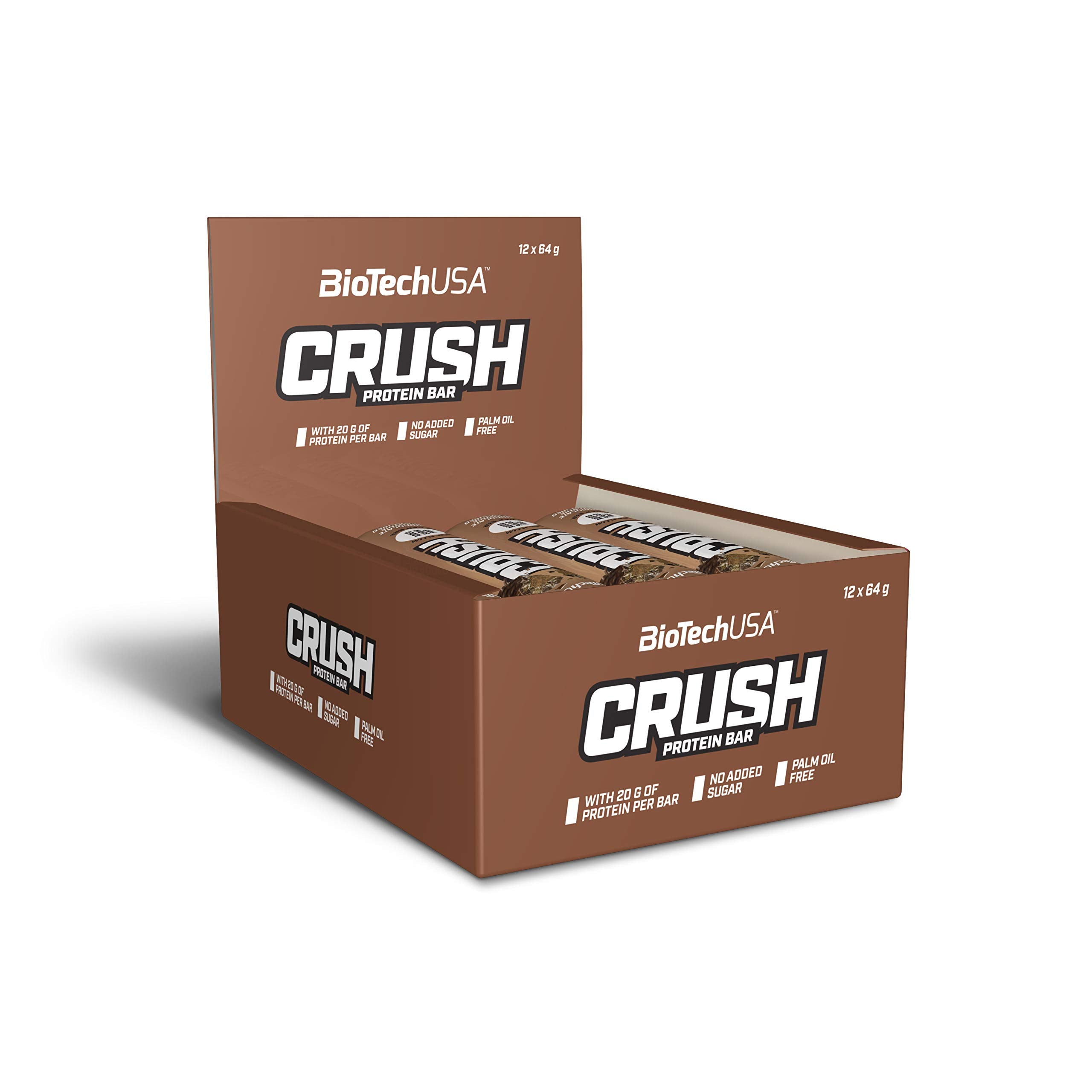 BioTechUSA Crush Bar - Chocolate Brownie Protein Snack, 12 Pack (64g Each) | High Protein Energy Bar for Workout Recovery, Gym & Healthy On-the-Go Snacking