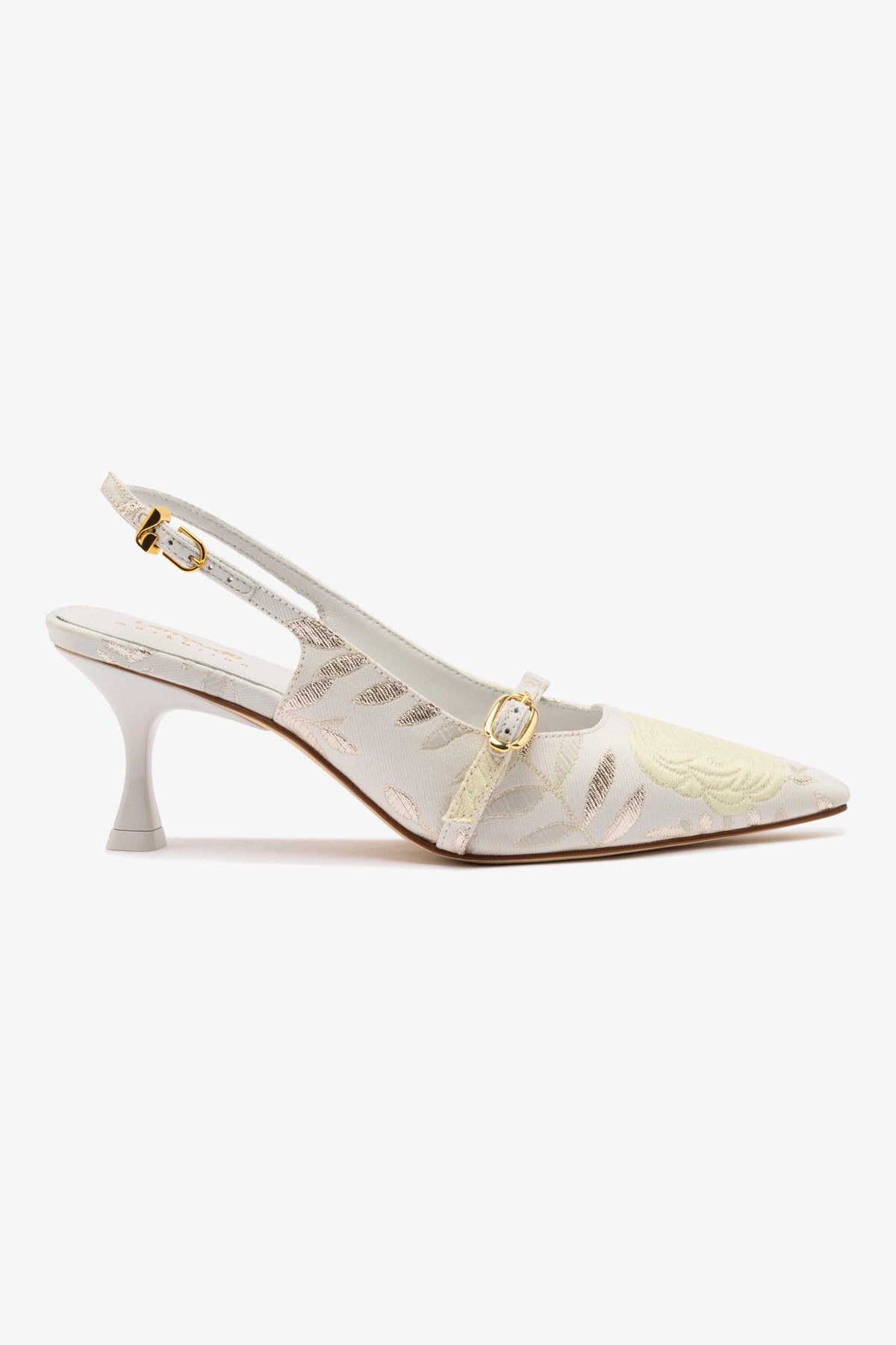 Larroudé x Markarian Ines Pump in Yvette Ivory Brocade - Elegant Women's Dress Shoes for Weddings, Parties & Special Occasions