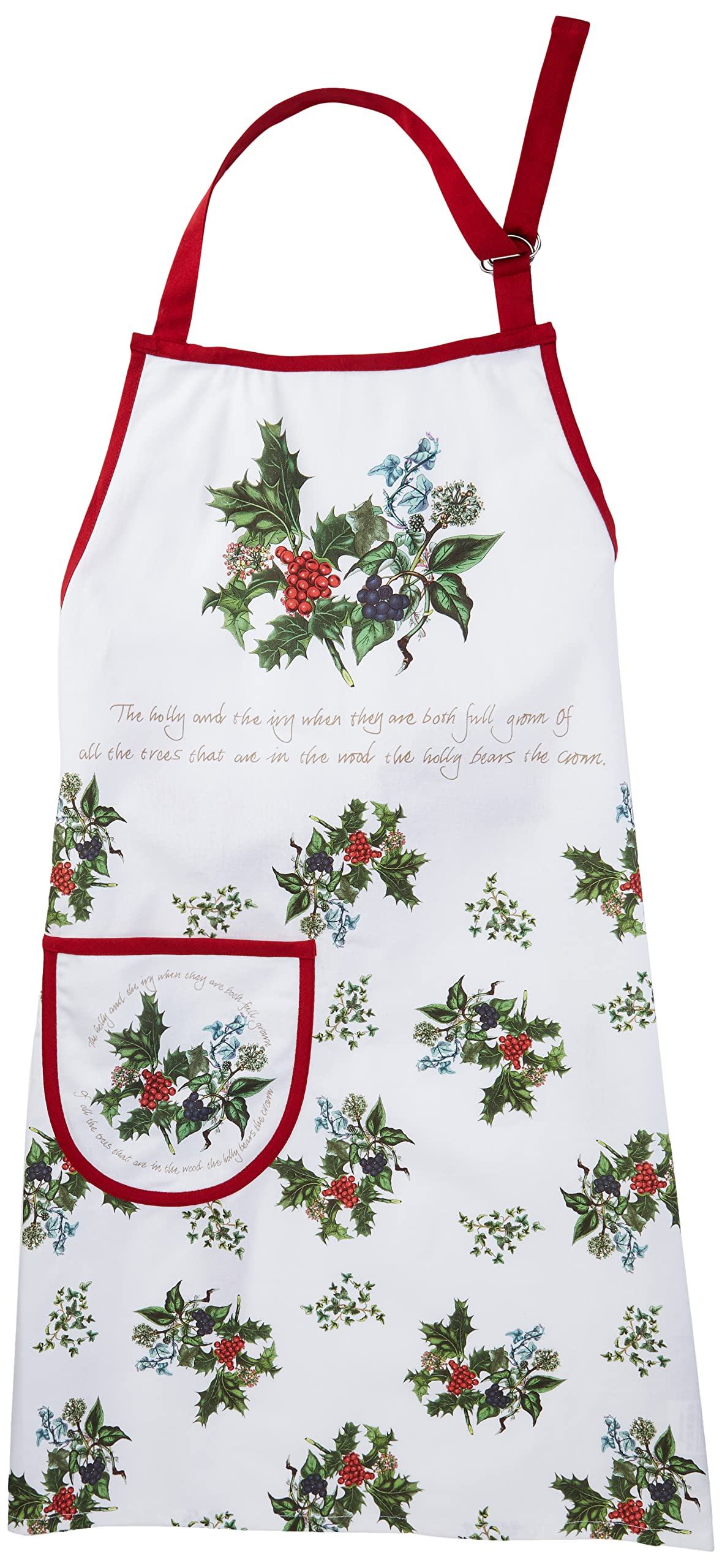 Portmeirion The Holly and The Ivy Cotton Drill Apron - Stylish and Durable Kitchen Apron for Cooking, Baking & Holiday Hosting - Perfect Christmas Gift for Home Chefs