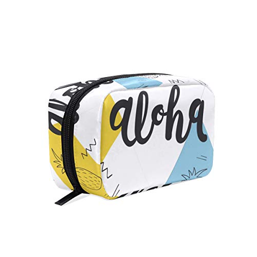 ILEEY Abstract Aloha Pineapple Cosmetic Pouch - Waterproof Makeup Bag for Women, Travel Toiletry Organizer Case - Perfect for Beach Vacation, Pool Party & Summer Travel Essentials