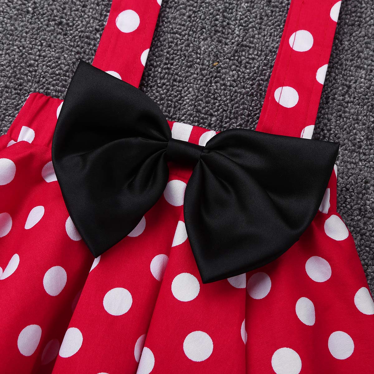 ACSUSS Toddler Girls Cotton Pleated Polka Dot Suspender Skirt Set with Bow Hair Clips - Cute Outfit for Baby Photos, Birthday Parties & Special Occasions