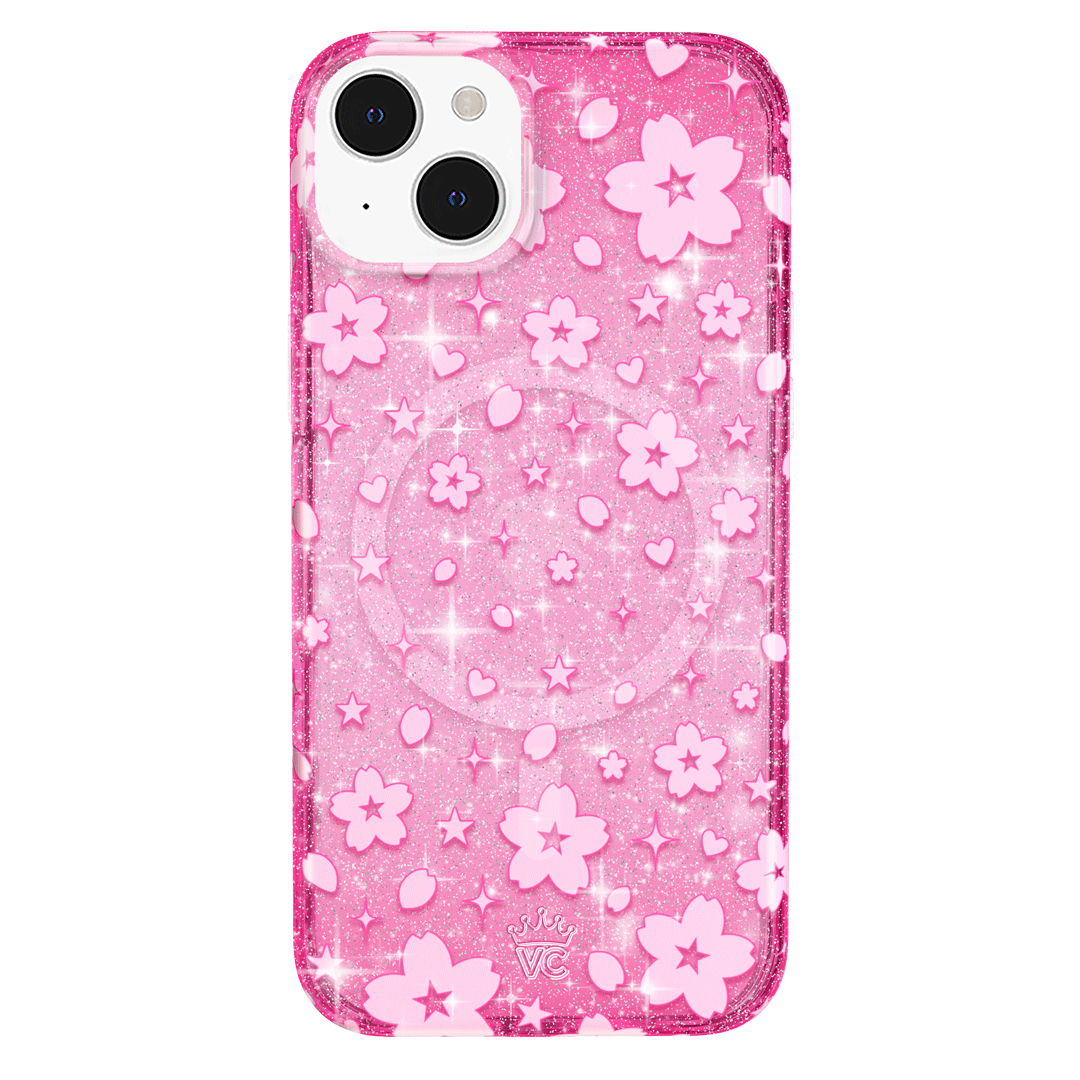 Cherry Blossom Glitter iPhone Case - Sparkling Floral Phone Cover for iPhone 13/14/15, Durable Shockproof Protection - Perfect for Spring Outfits & Everyday Use