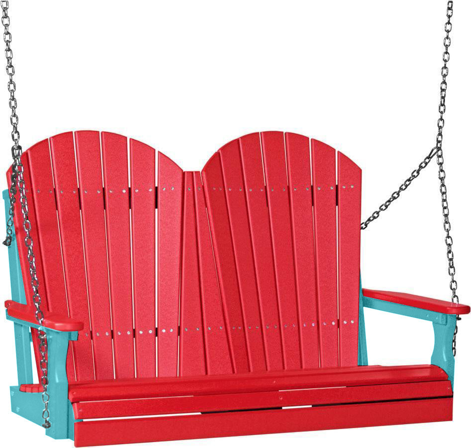 LuxCraft 4ft Red Adirondack Porch Swing - Recycled Plastic Outdoor Furniture with Cup Holder - Perfect for Patio, Garden, and Backyard Relaxation