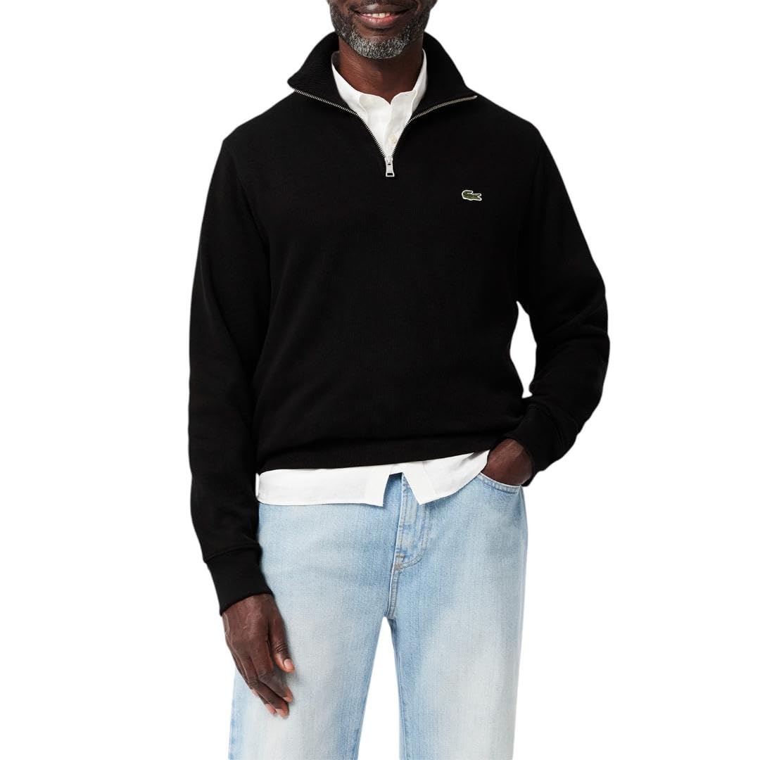 Lacoste Men's Long Sleeve Quarter Zip Cotton Sweatshirt - Comfortable Casual Pullover for Golf, Work & Everyday Wear