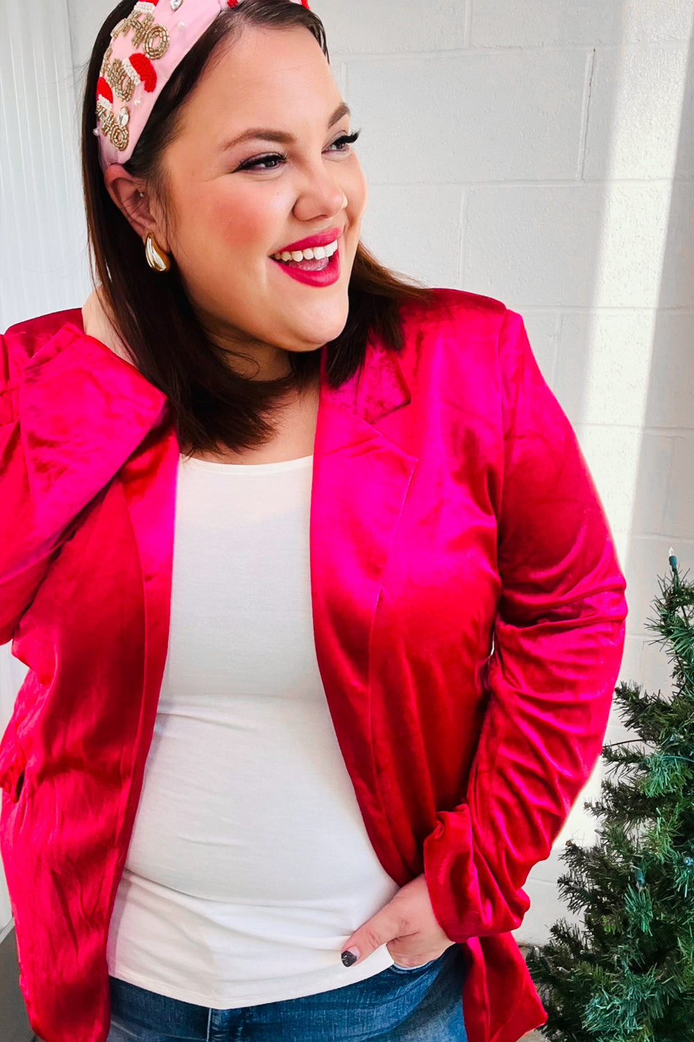 Elegant Magenta Velvet Blazer for Women - Stylish Lapel Jacket for Office, Parties & Special Occasions