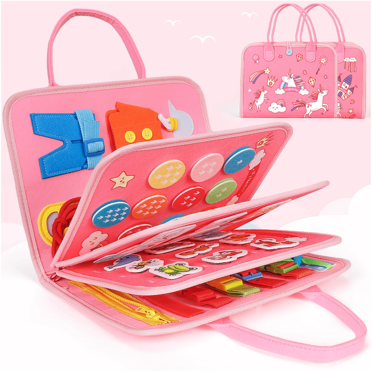 Montessori Busy Board for Toddlers 1-3 - Educational Sensory Travel Toy for Preschool Learning | Perfect Birthday Gift for 1-2 Year Old Girls