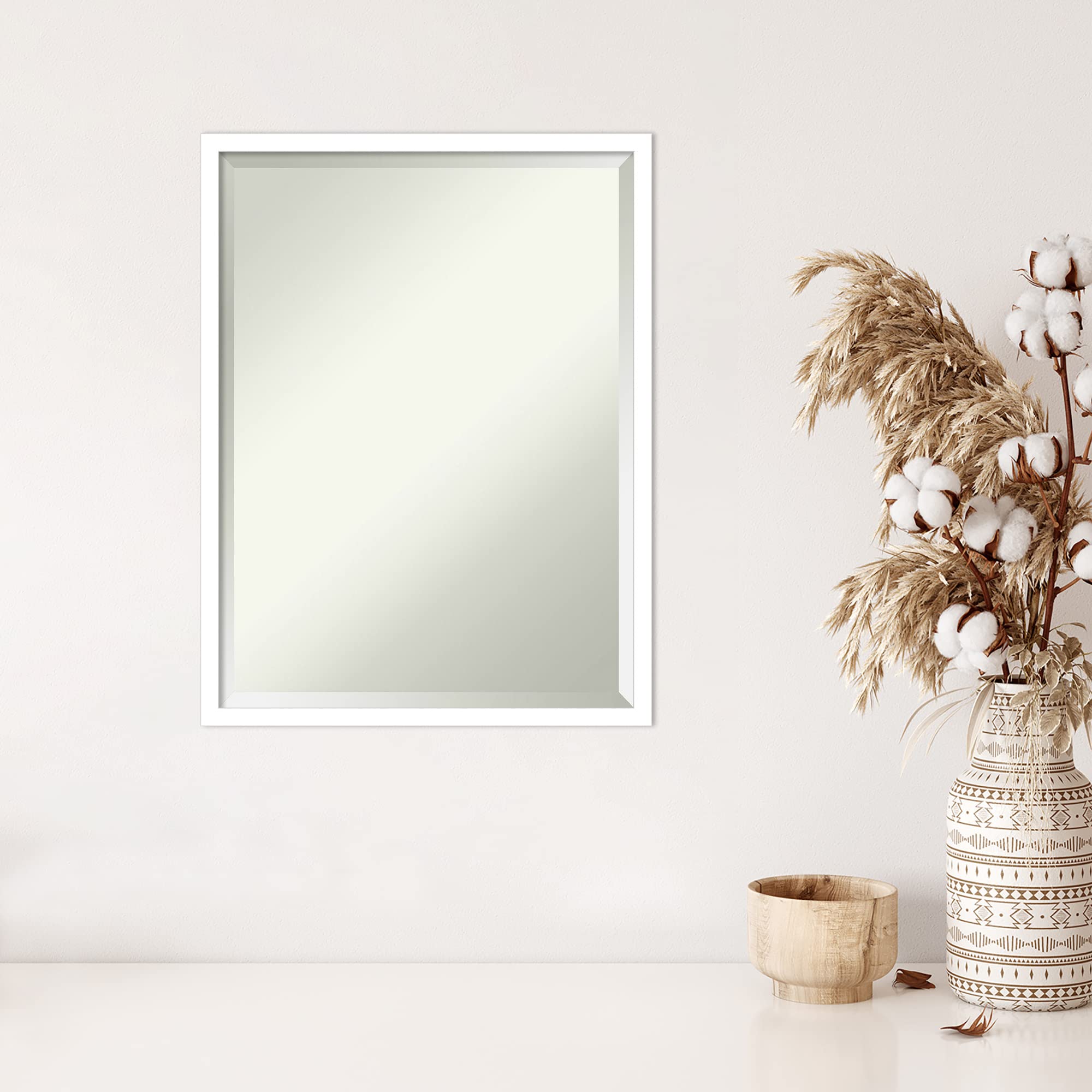 Amanti Art 26x20 Inch White Rectangle Wall Mirror - Modern Wood Frame, Beveled Edge, Horizontal or Vertical Hanging - Perfect for Bathroom, Living Room & Bedroom Decor | Home & Office Wall Art