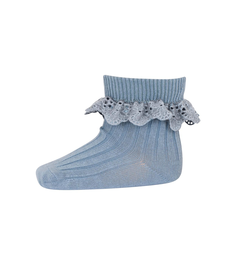 Elegant Dusty Blue Lisa Lace Socks by mp Denmark - Soft Cotton Ankle Socks for Women, Perfect for Casual Wear, Weddings & Special Occasions