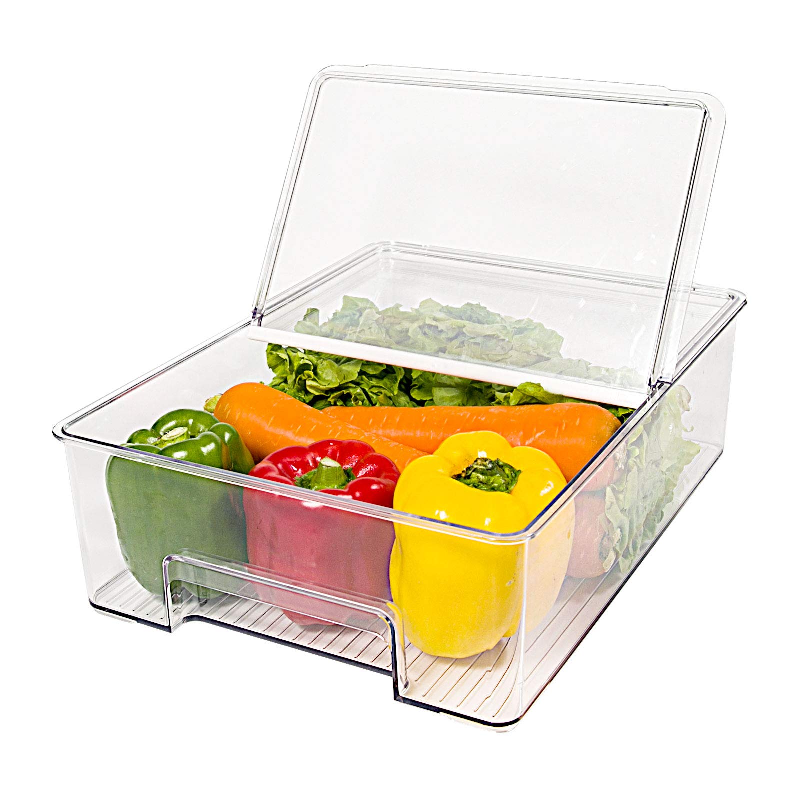 Elabo Airtight Food Storage Containers for Fridge - Stackable Refrigerator Organizer Bins with Lids & Removable Drain Tray - Perfect for Keeping Vegetables, Berries, Fruits Fresh Longer (Ideal for Meal Prep, Grocery Storage & Kitchen Organization)