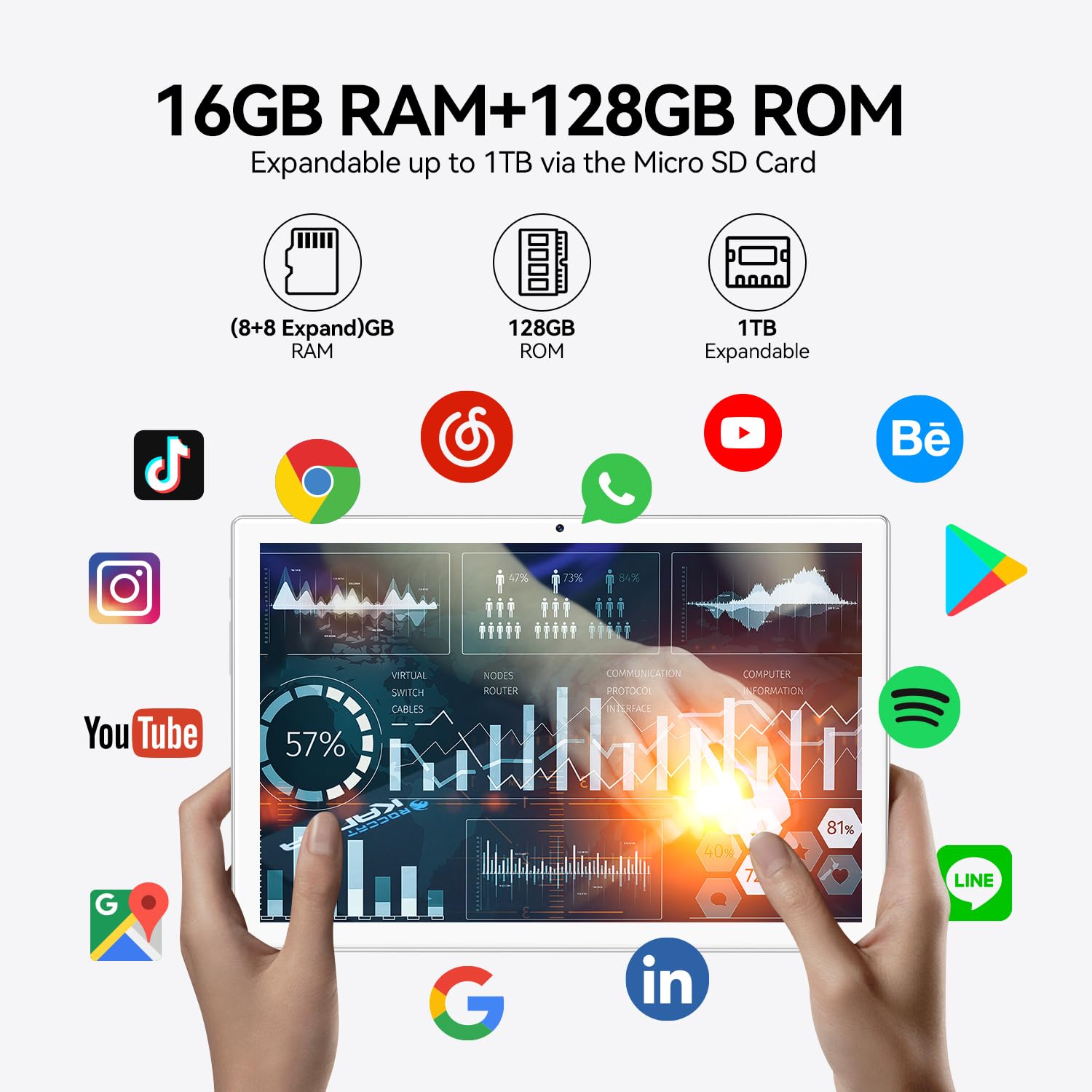 **2025 Latest Android 13 Tablet - 10 Inch Octa-Core, 128GB ROM + 16GB RAM (8+8 Virtual), 1TB Expandable, 5G WiFi, 13MP+8MP Camera, 8000mAh Battery - 2-in-1 Tablet with Keyboard, Mouse & Case - Perfect for Work, Study & Entertainment**