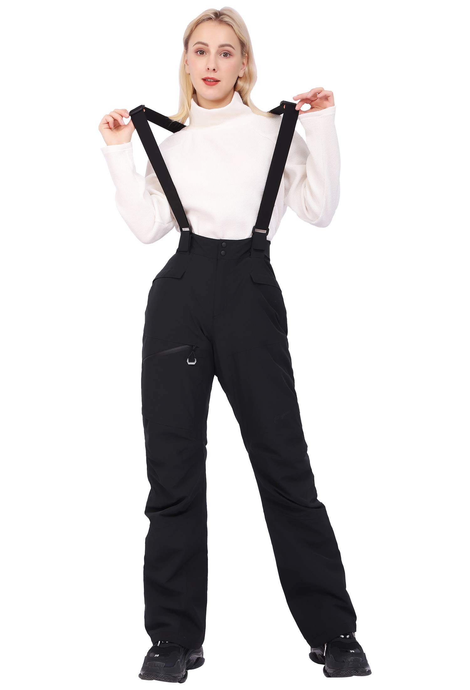Fit Space Women's Insulated Snow Ski Bib Pants - Windproof Waterproof Breathable Snowboard Pants with Suspenders for Skiing, Snowboarding & Winter Outdoor Activities