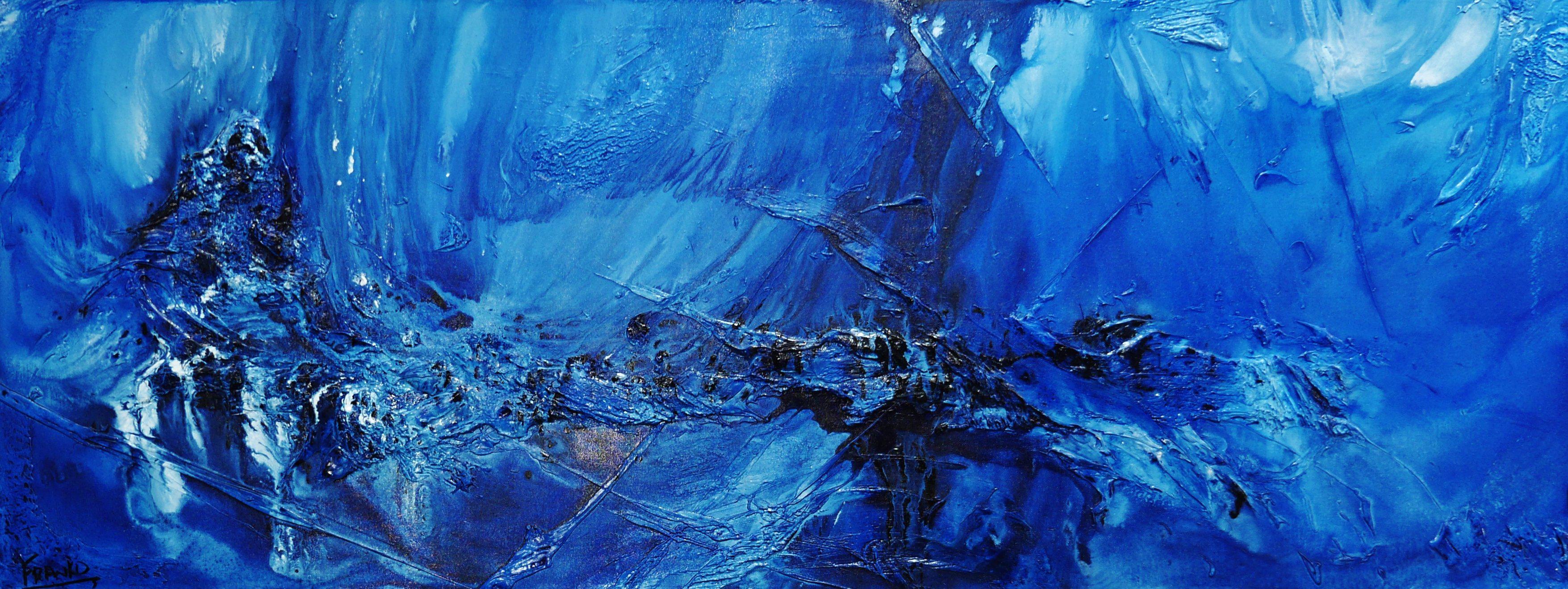 Blue Textured Abstract Painting - 160cm x 60cm Modern Wall Art for Living Room, Bedroom & Office Decor | Handmade Canvas Artwork