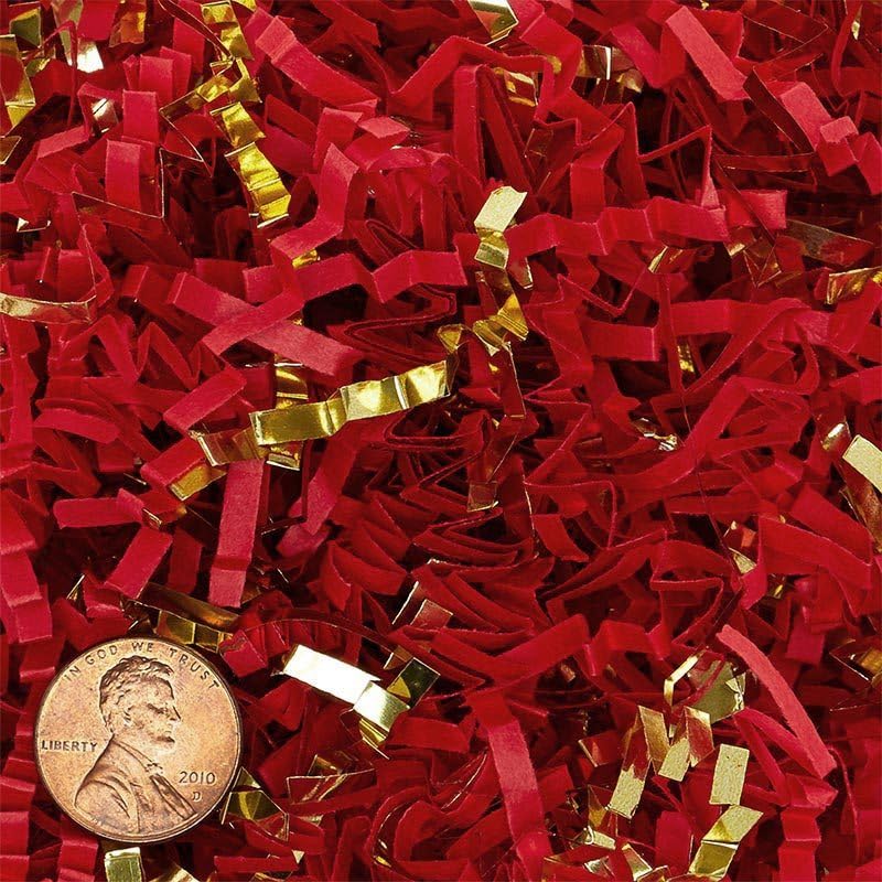 Red & Gold Crinkle Paper Filler - 10 LB Bulk Bag, 24x16x11.5 Inch Festive Shredded Gift Box Stuffing for Christmas, Birthdays & Party Decorations | Eco-Friendly Gift Wrapping & Craft Supplies