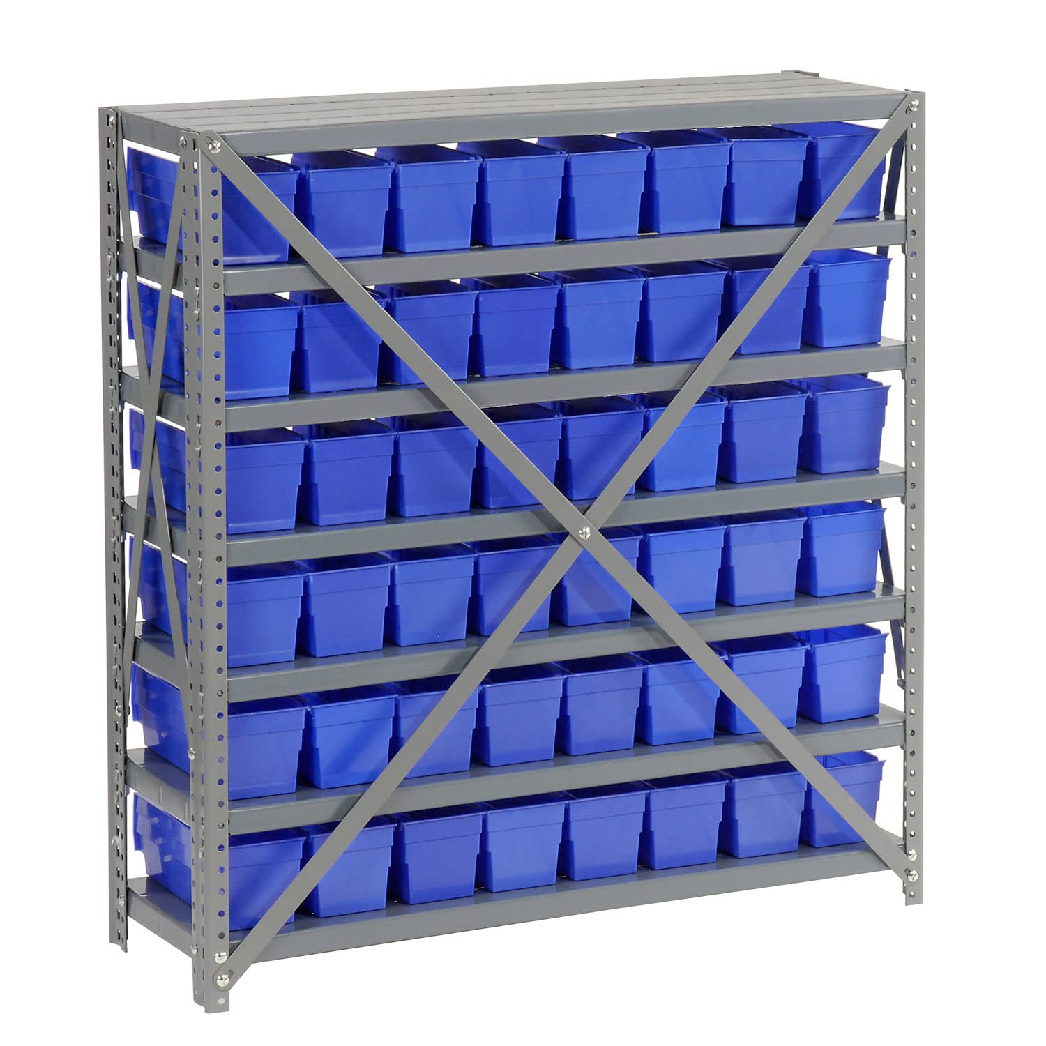Global Industrial 7-Tier Steel Shelving Unit with 48 Plastic Storage Bins (4